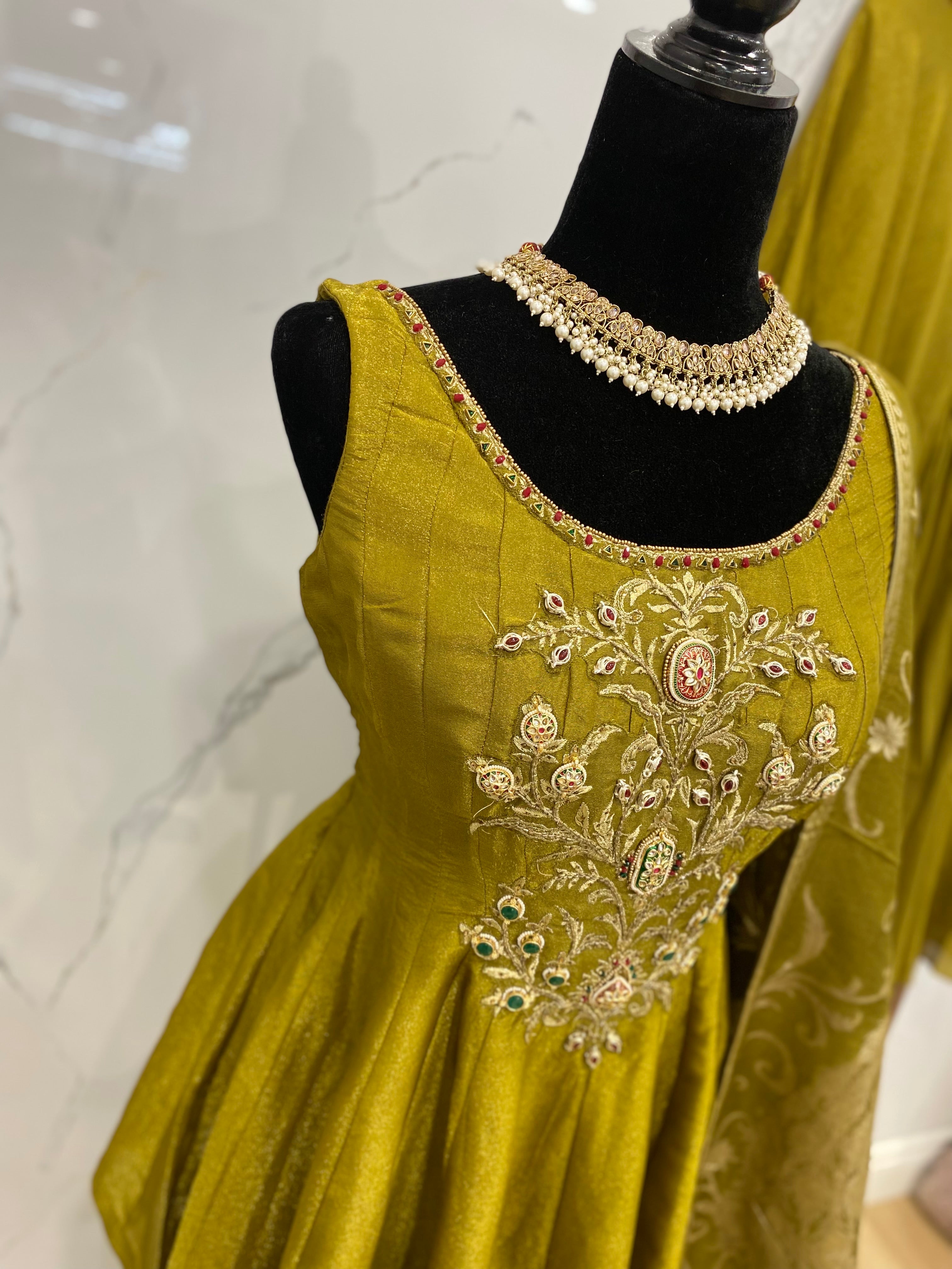 Designer embroidered shimmer silk suit