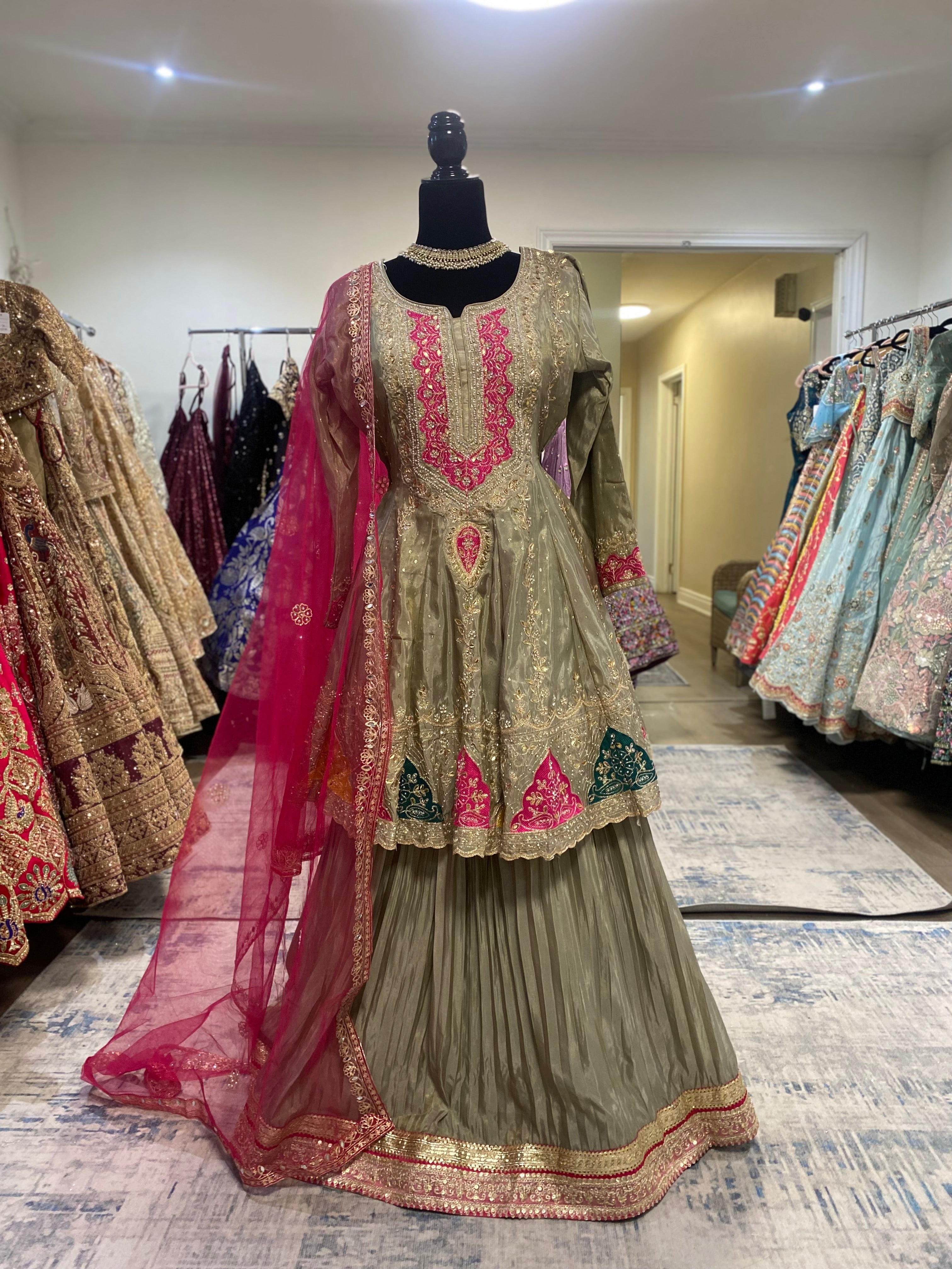 Hand long top Embroidered suit with skirt – Kanada Kulture