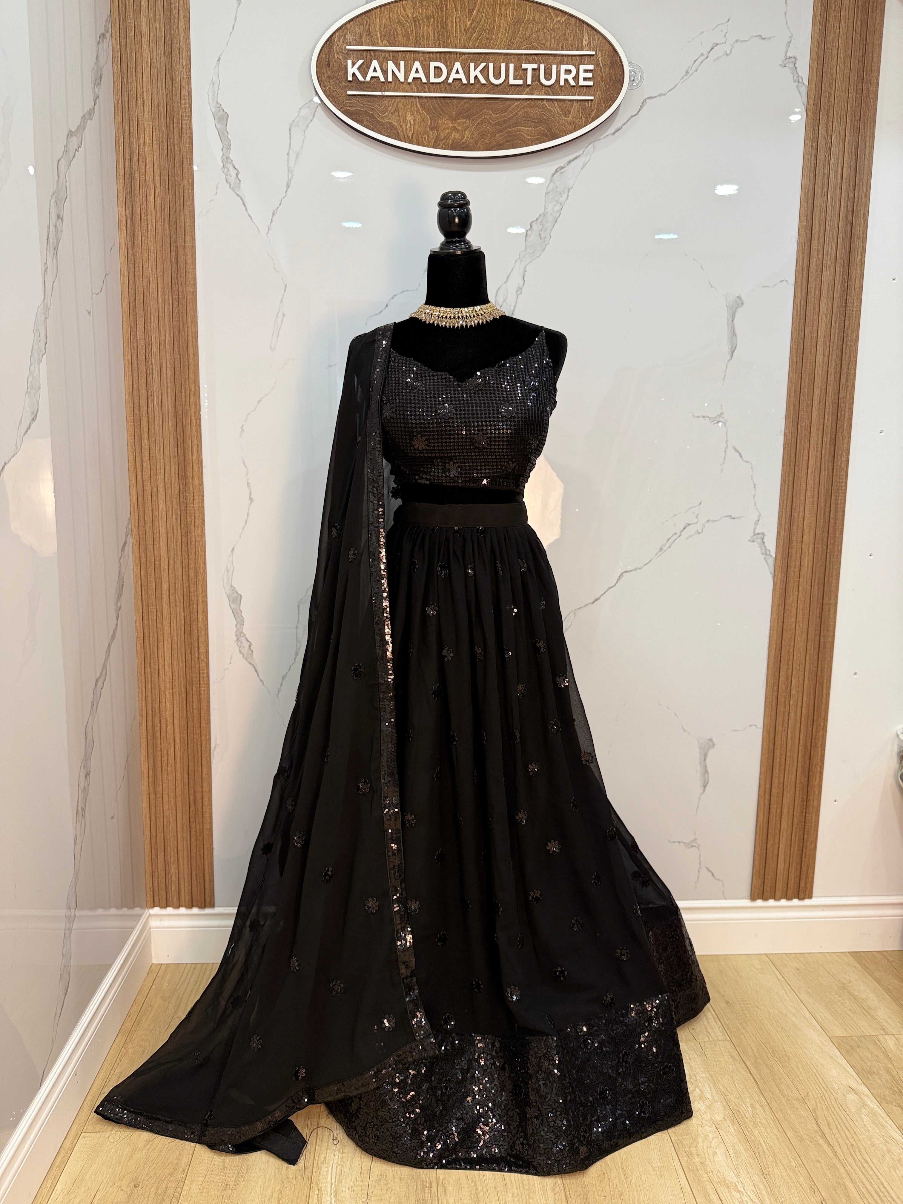 Black sequin strap lehenga choli