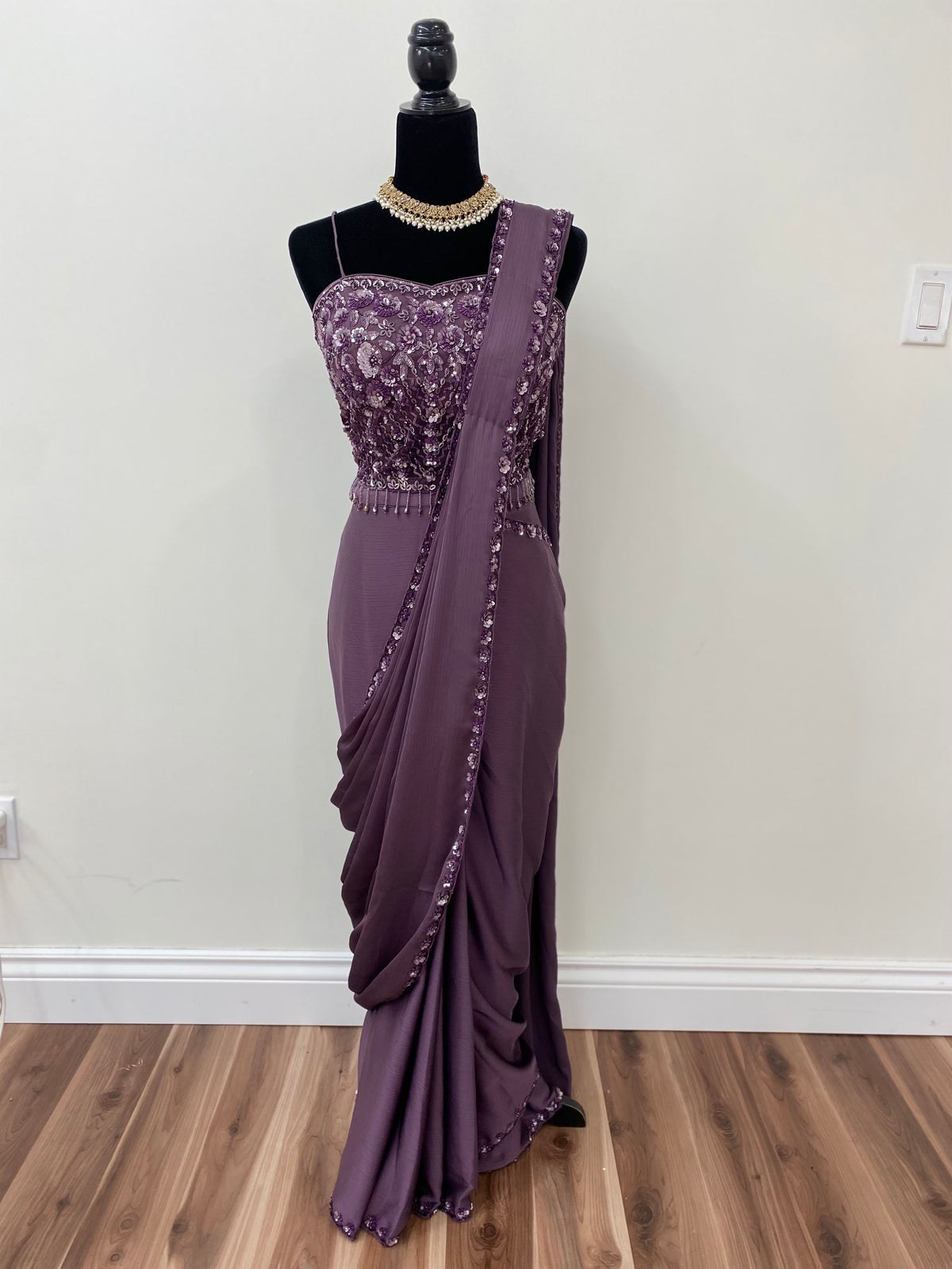 Spaghetti top with pre drape saree