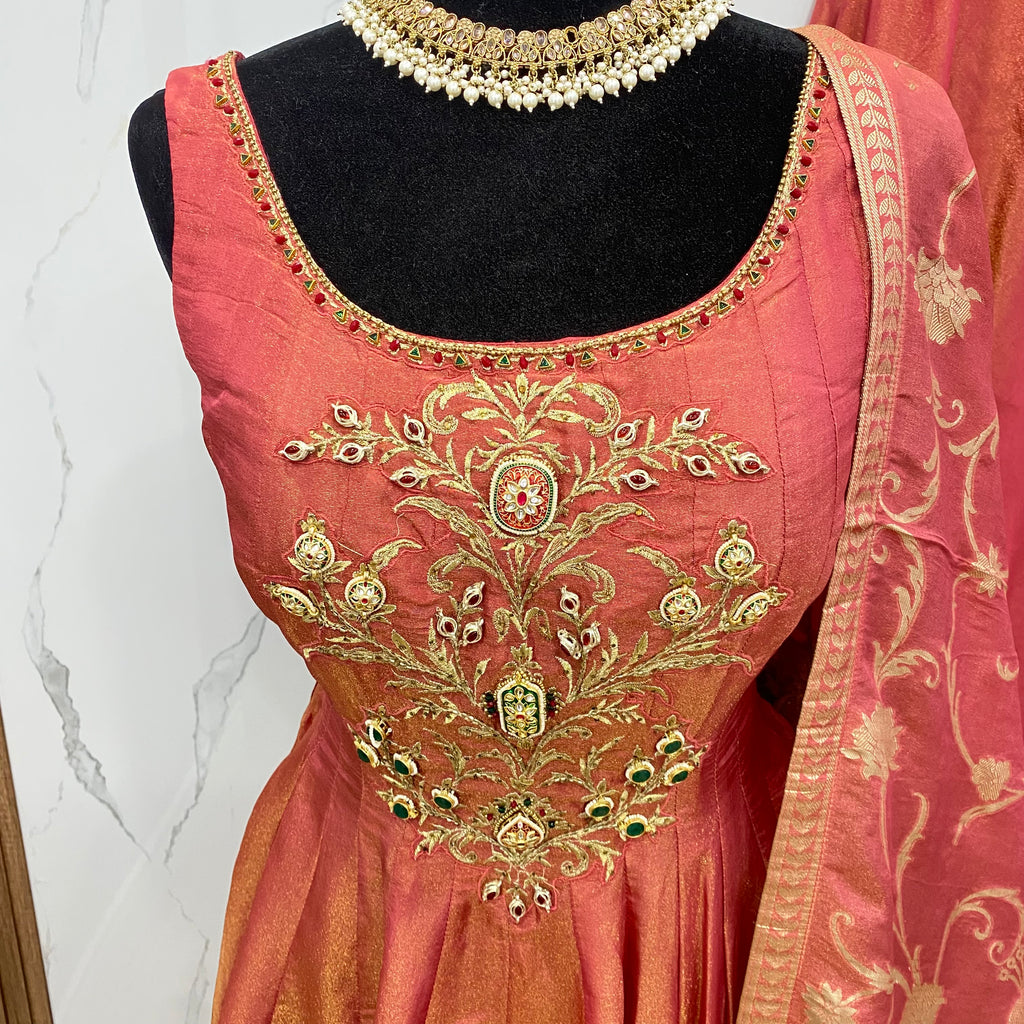 Designer embroidered shimmer silk suit