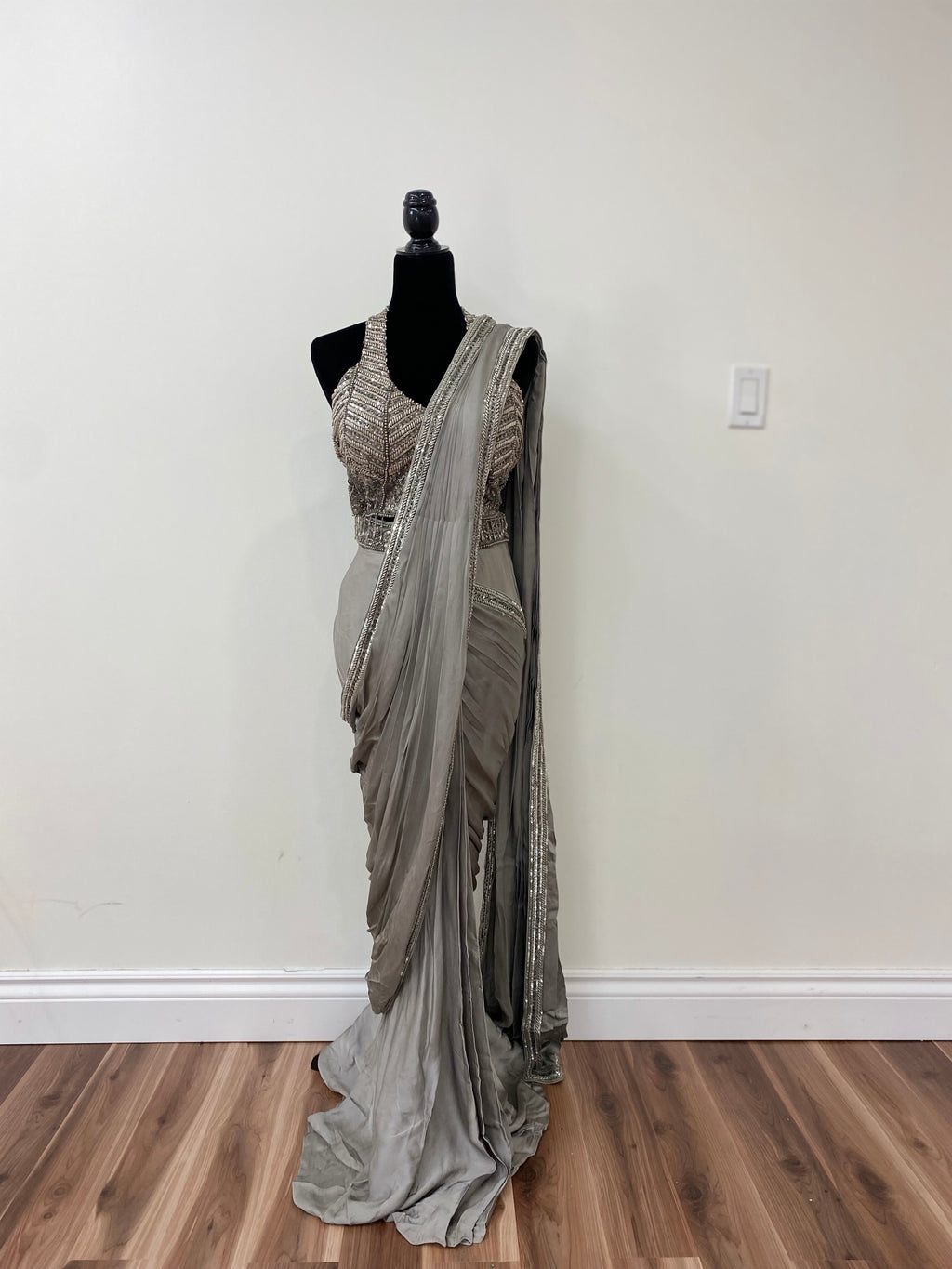 Hand work top with pre drape saree