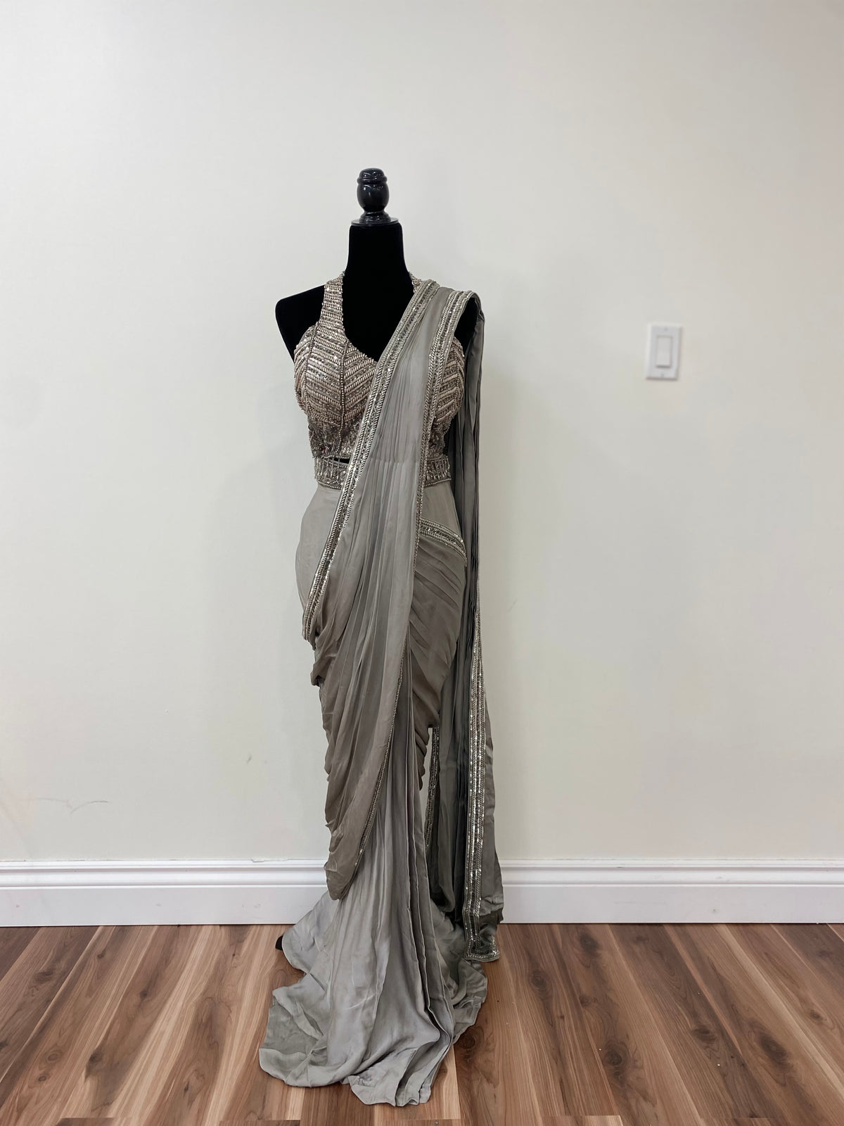 Hand work top with pre drape saree
