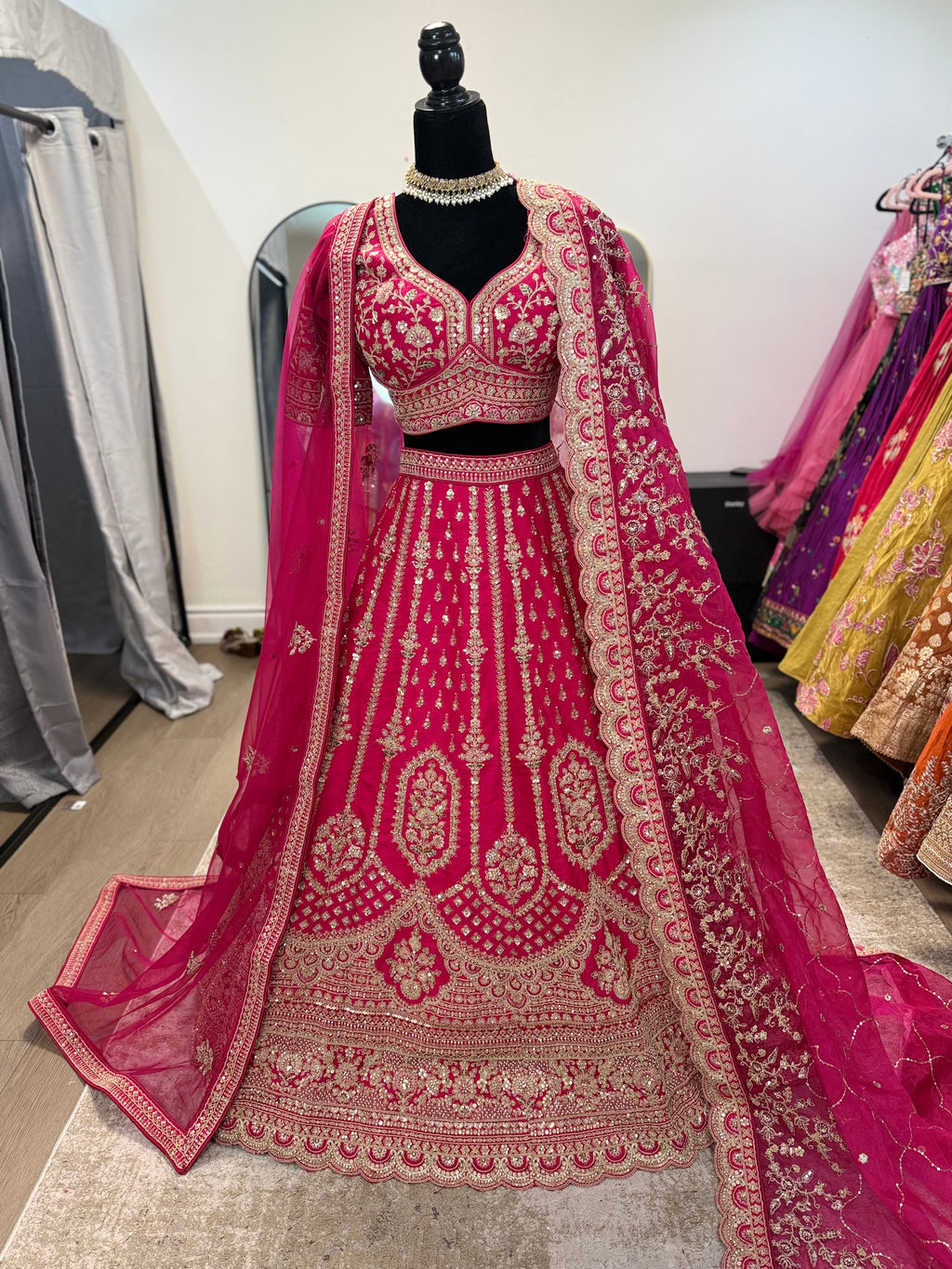 Hot pink Designer lehenga choli (2 dhupatta)