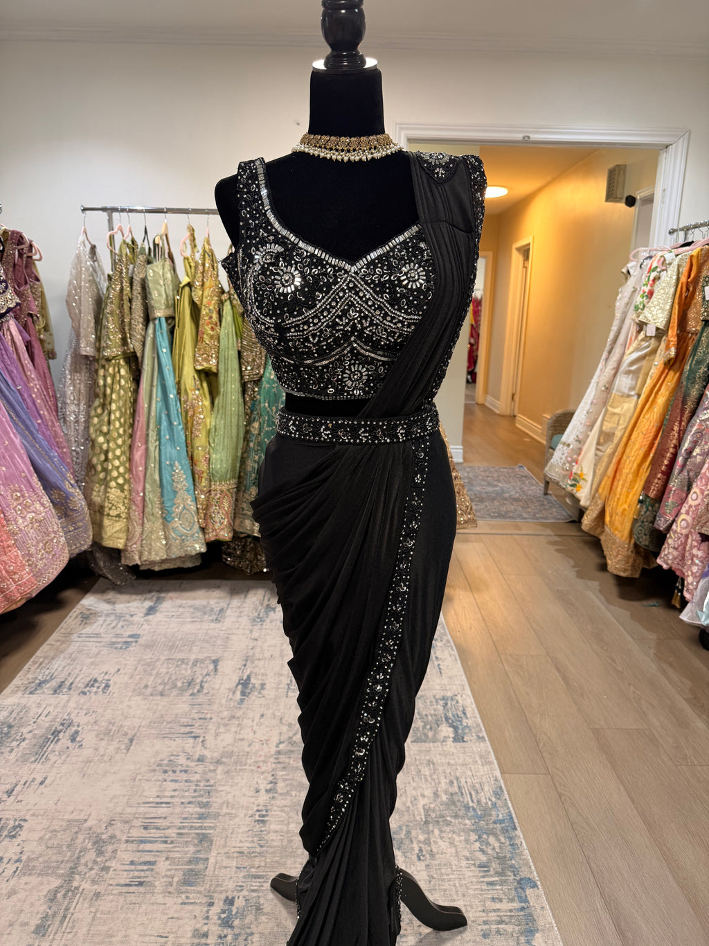 Hand work top with pre drape saree