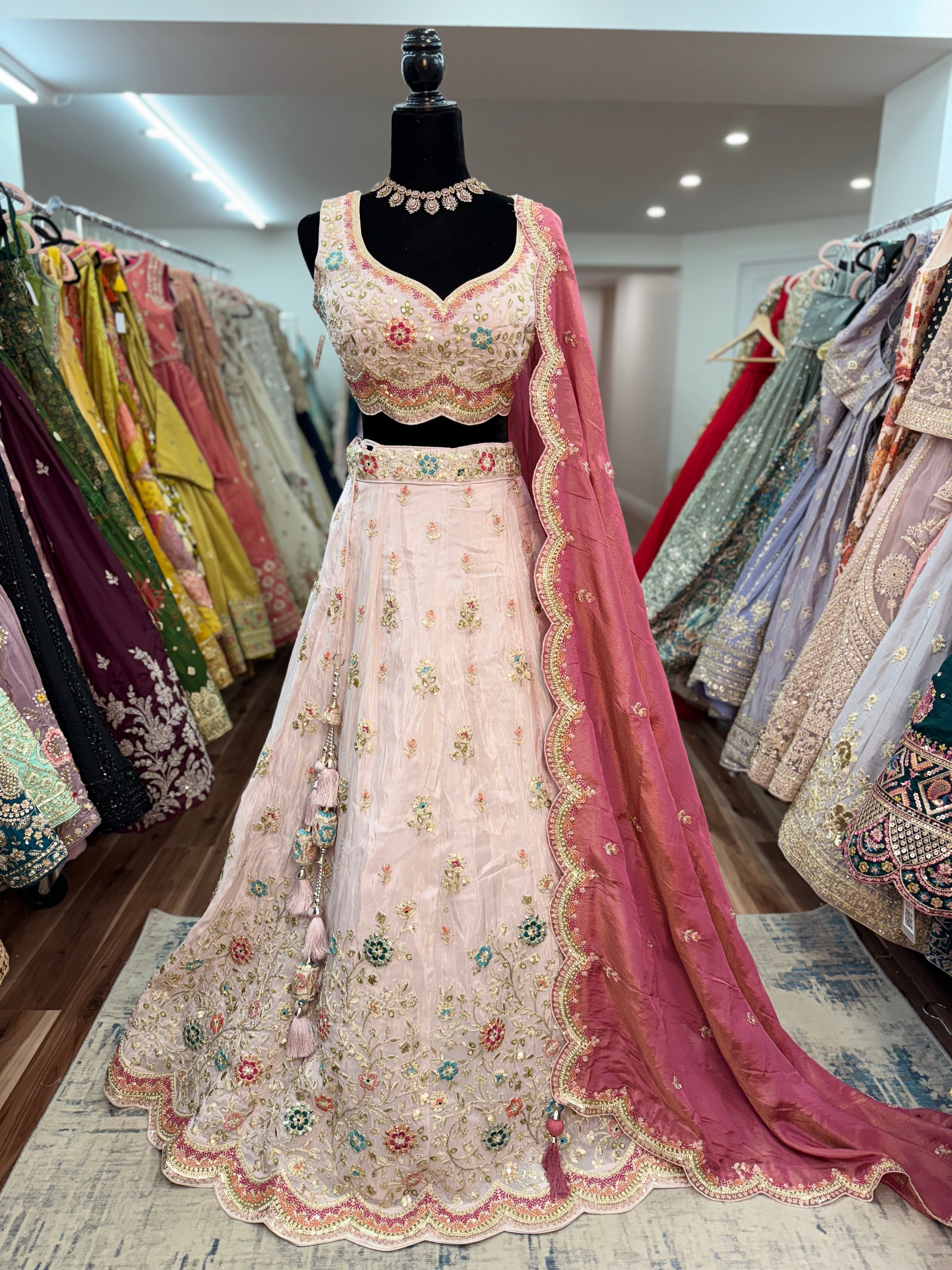 Pink scalloped lehenga choli