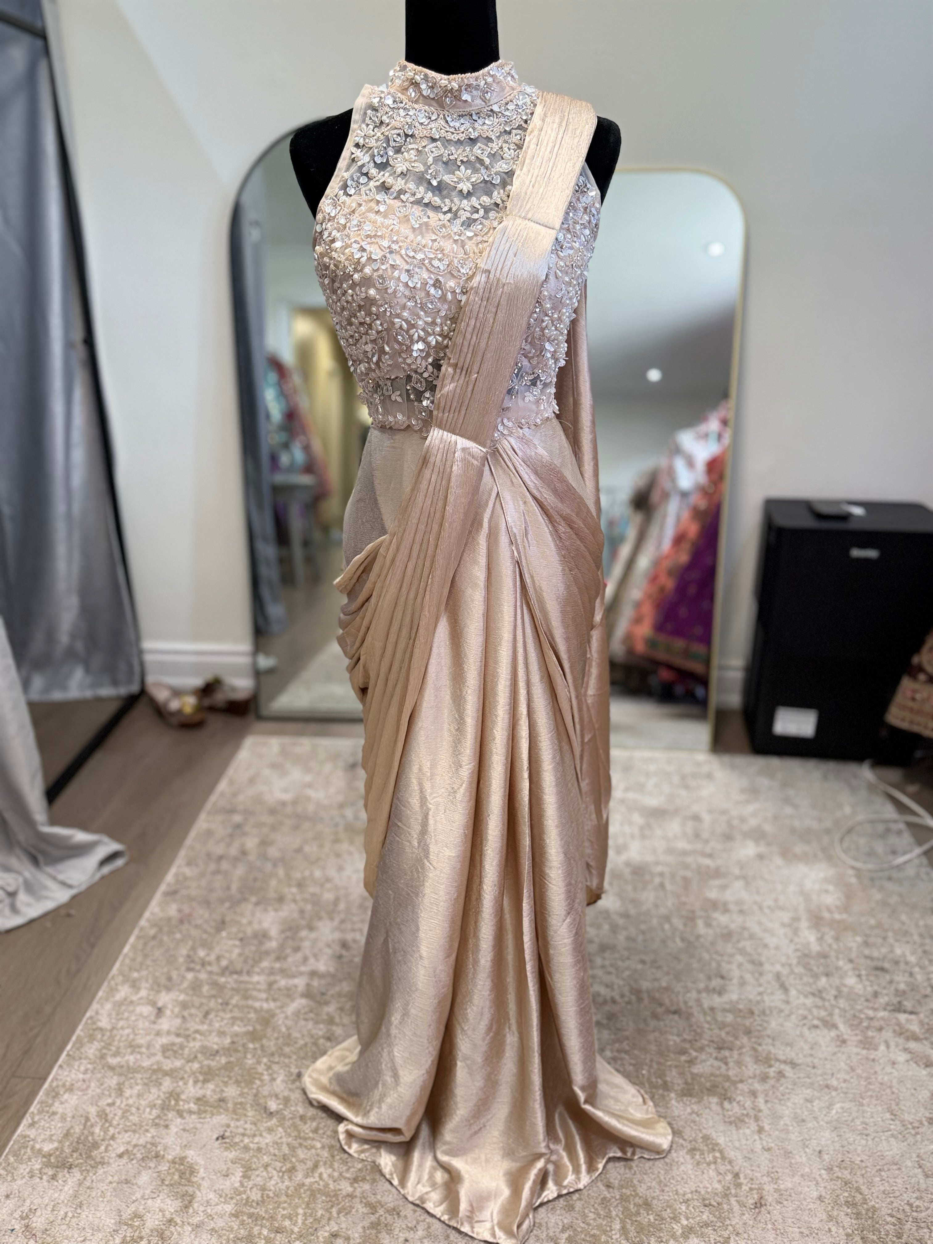Hand work top with pre drape saree