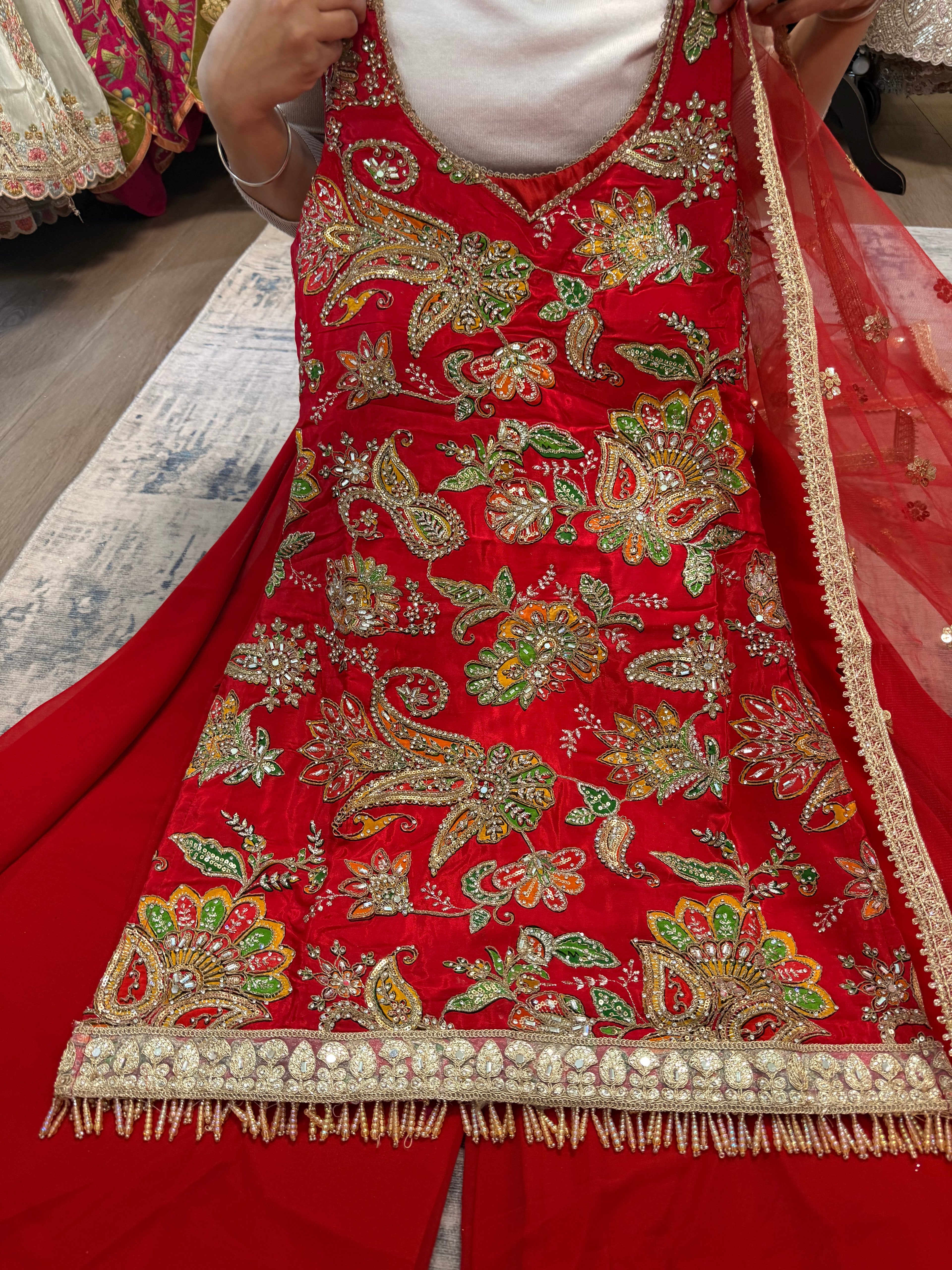 Hot pink Embroidered palazoo suit – Kanada Kulture