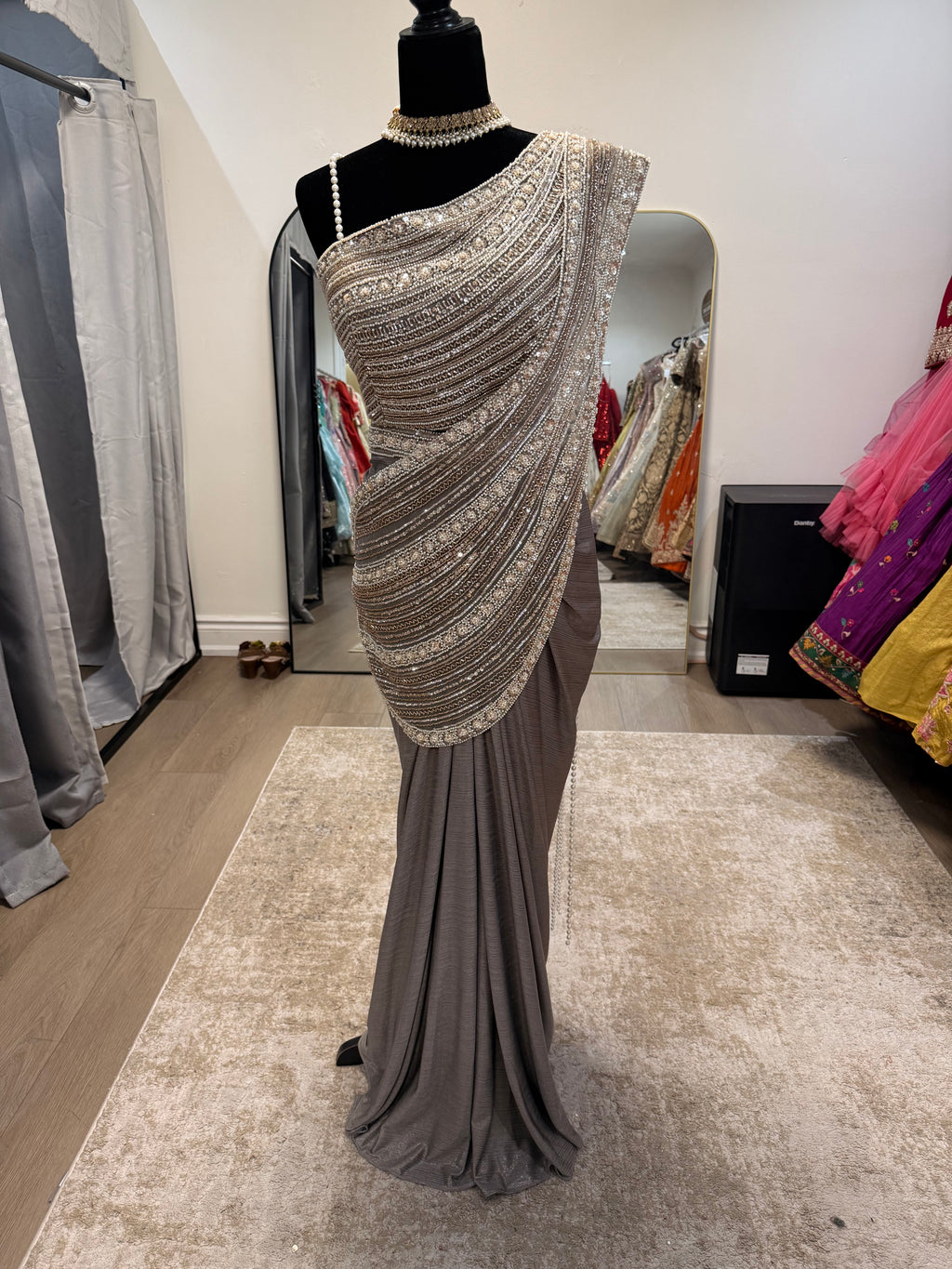 Hand work top with pre drape saree