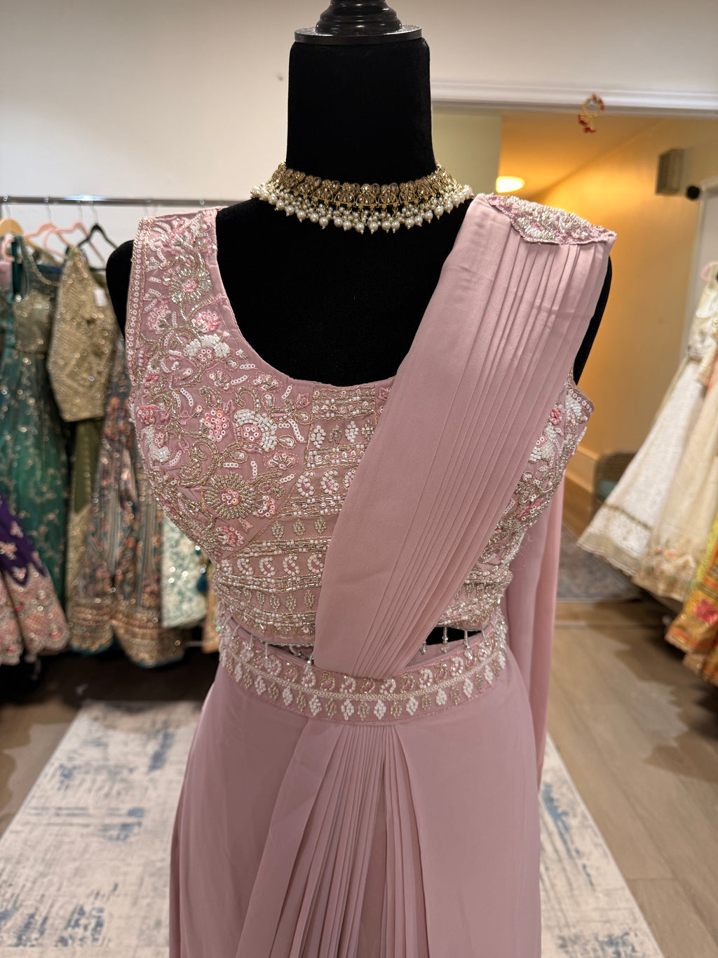 Bridesmaids Hand work top with pre drape saree