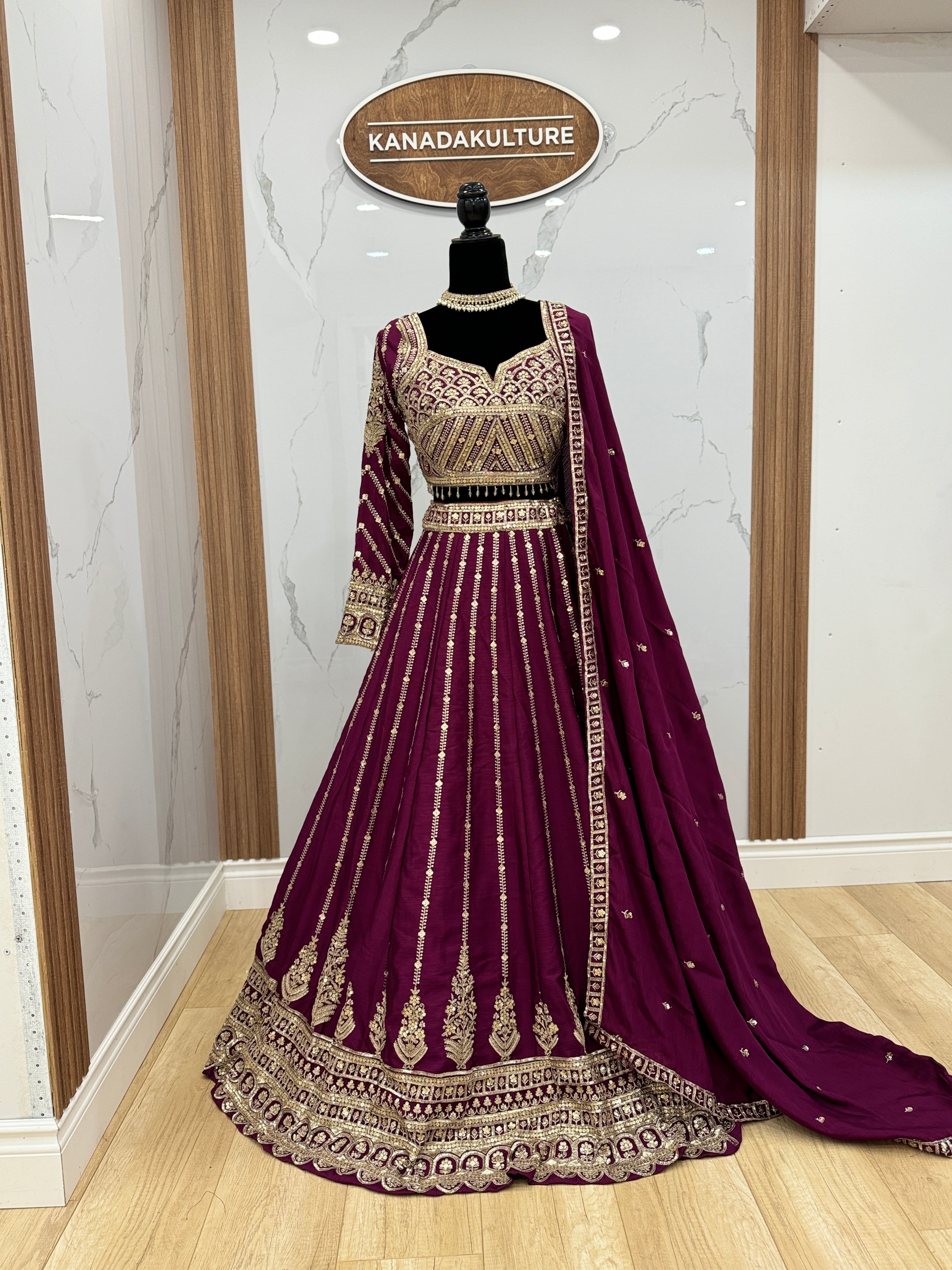 Full sleeve Dark color lehenga choli