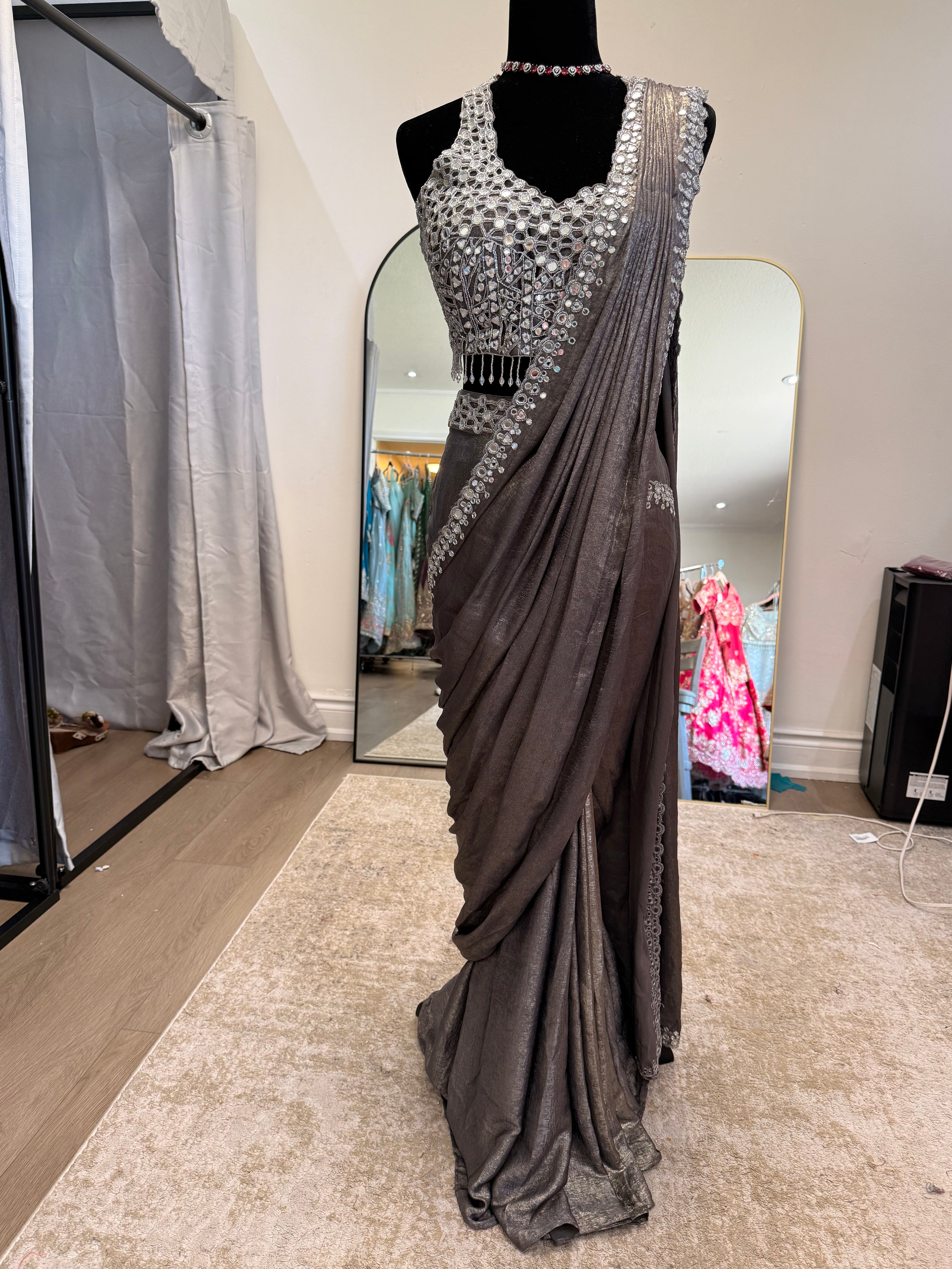 Hand work top with pre drape saree