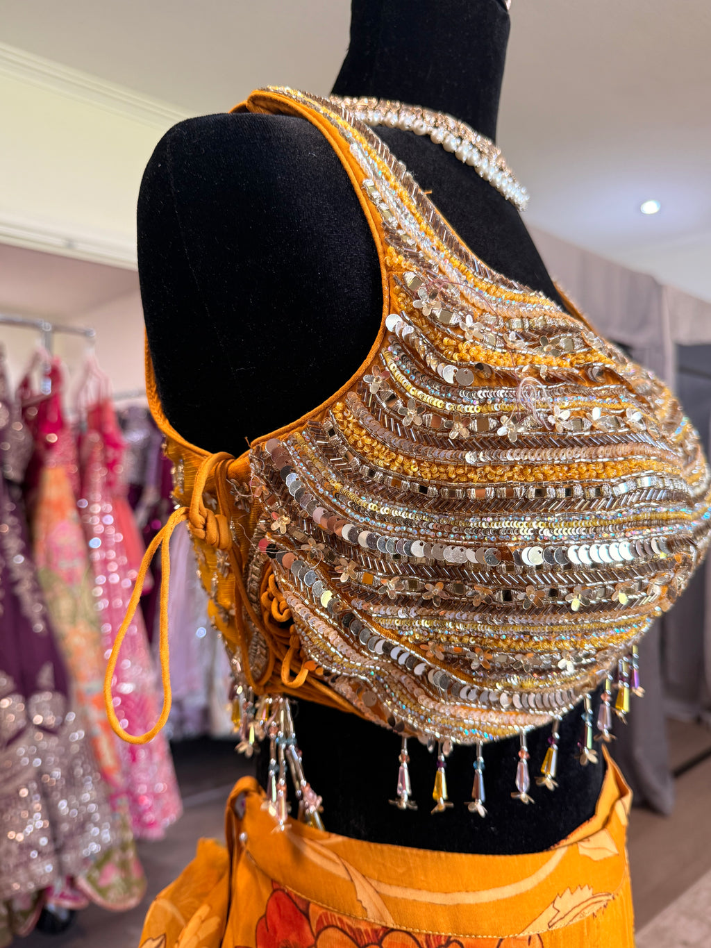 Hand work top with pre drape saree