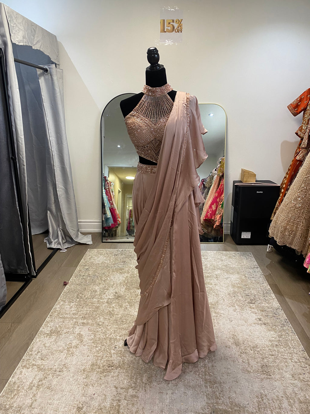 Hand work top with pre drape saree