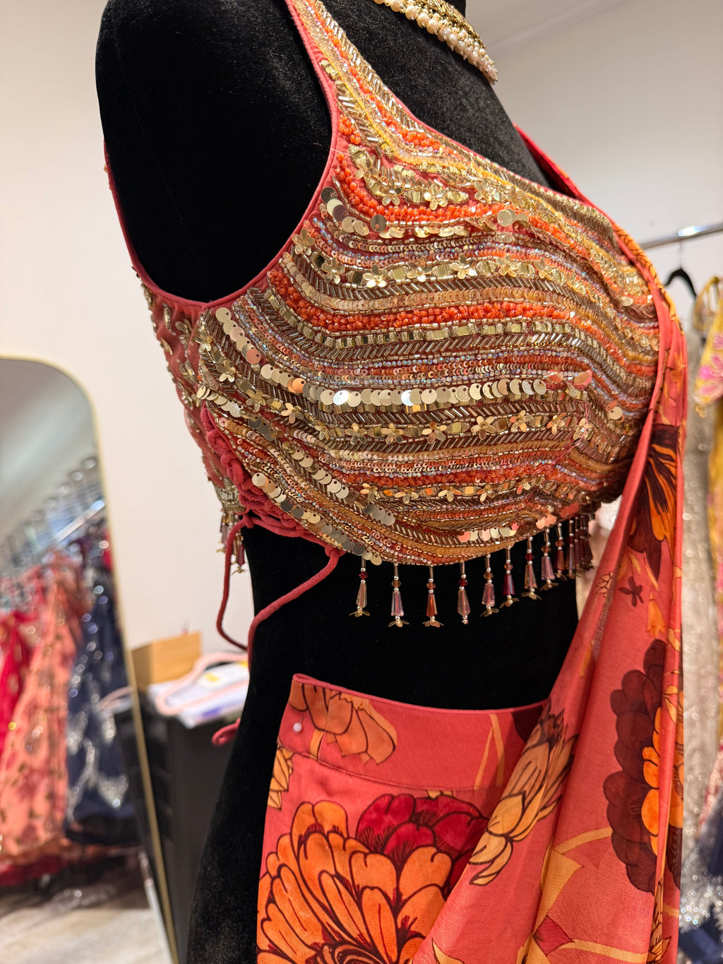 Hand work top with pre drape saree