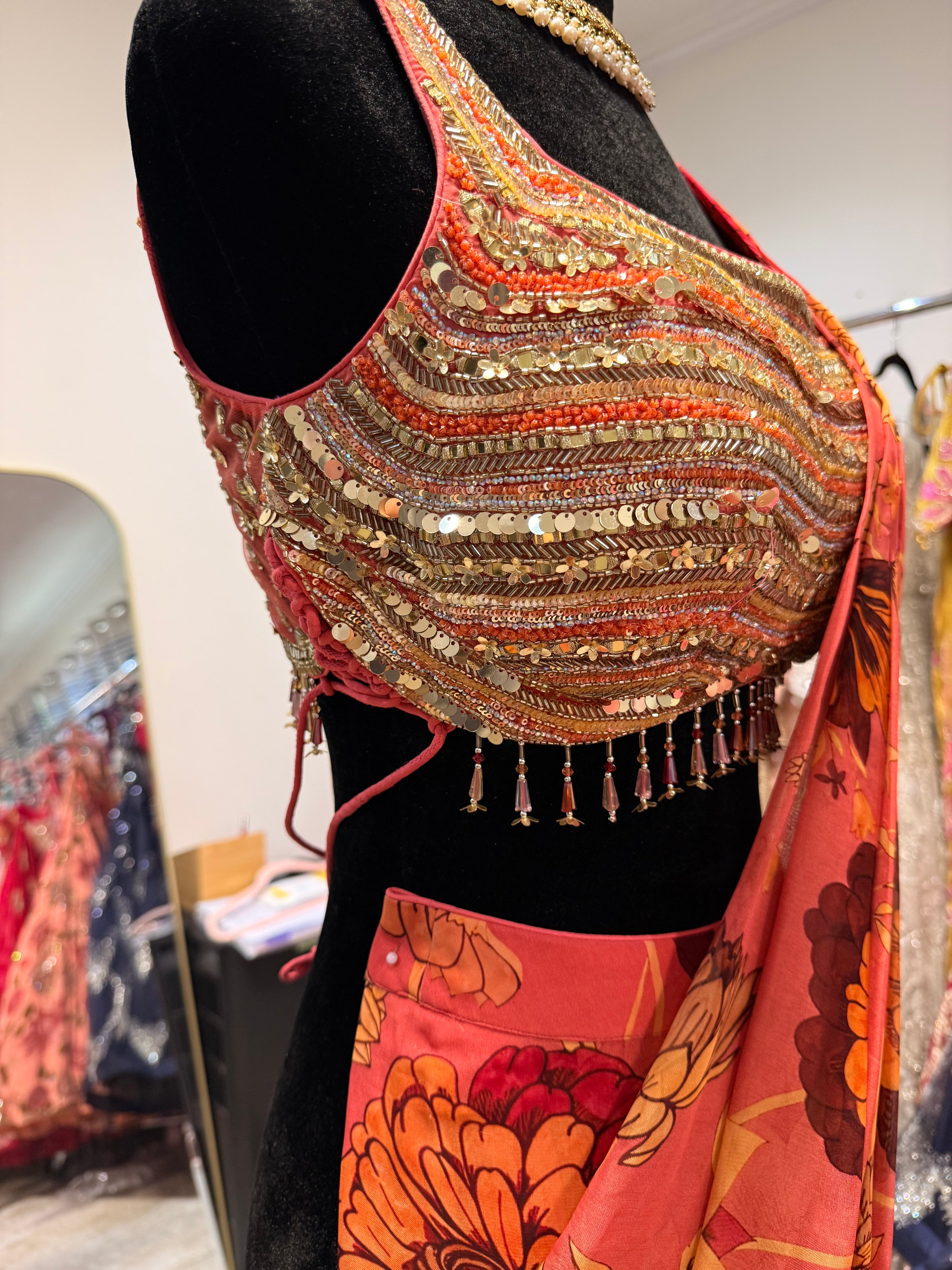Hand work top with pre drape saree