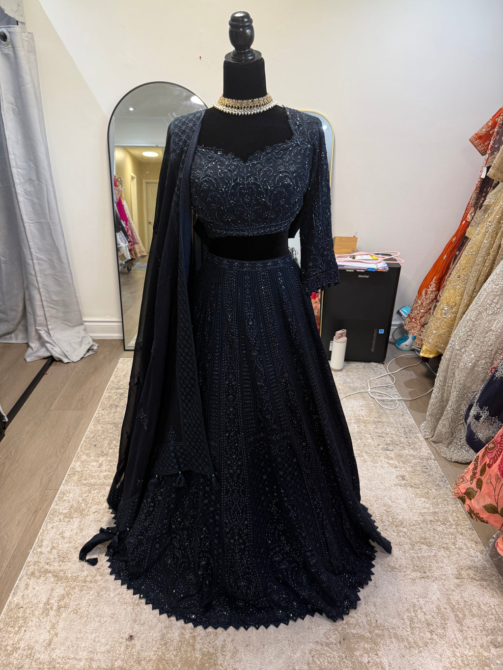 Beautiful dark navy blue reception Designer Lehenga choli