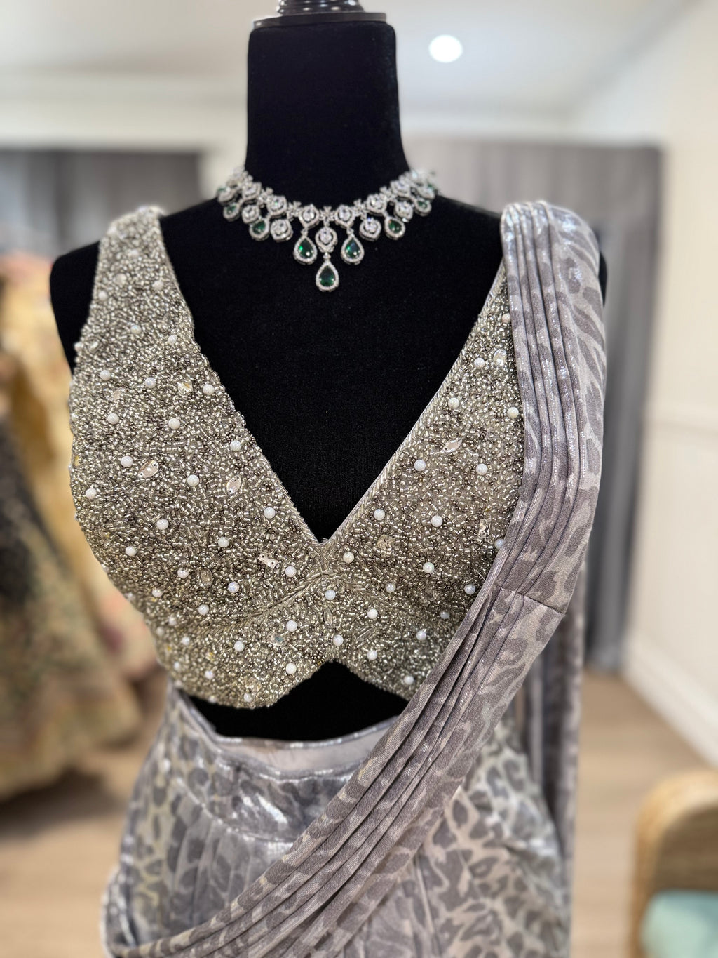 Hand work top with pre drape saree