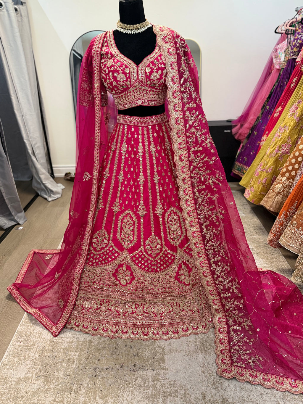 Hot pink Designer lehenga choli (2 dhupatta)