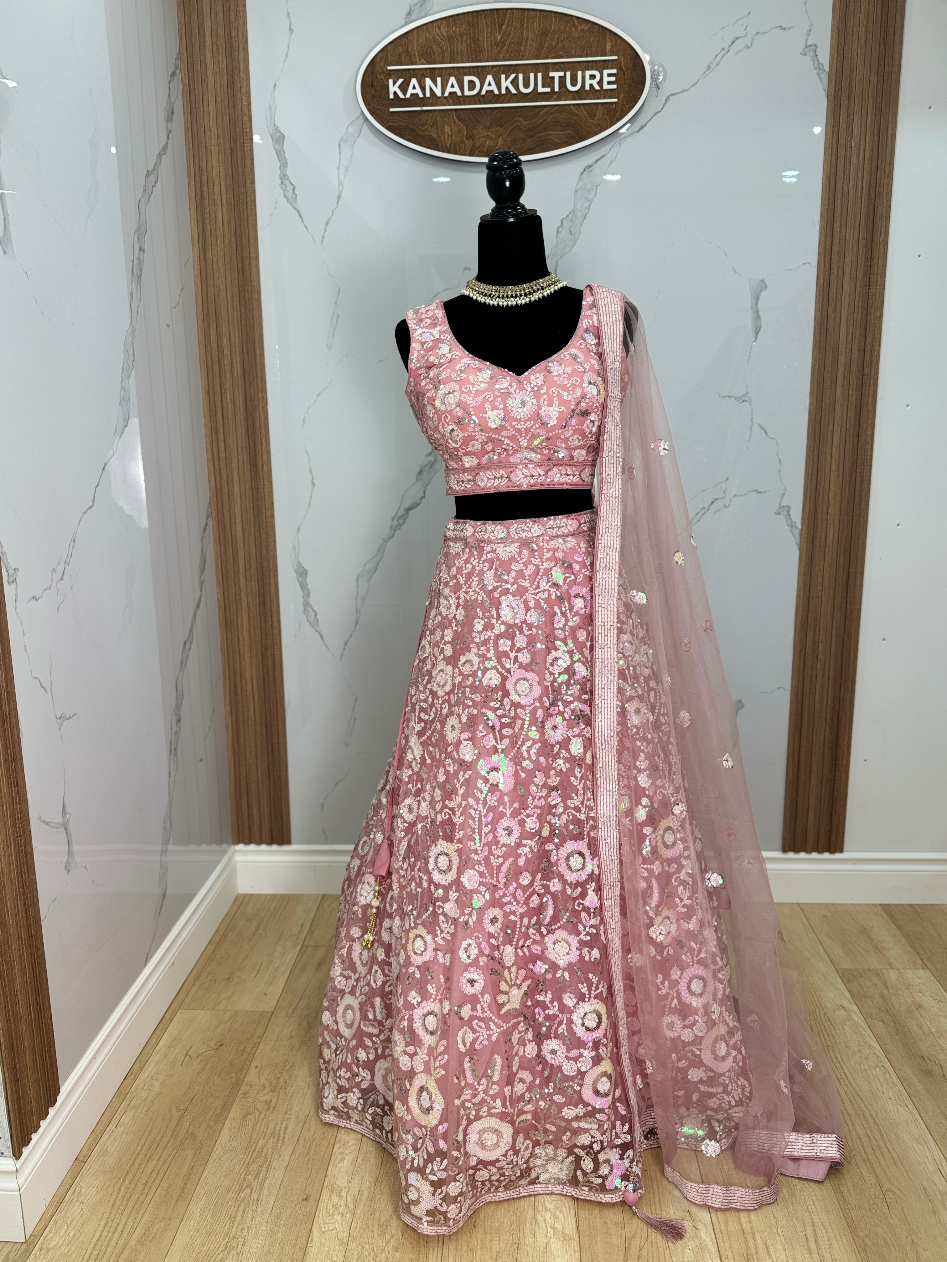 Precious Pink Sequins Net Engagement Wear Lehenga Choli With Dupatta