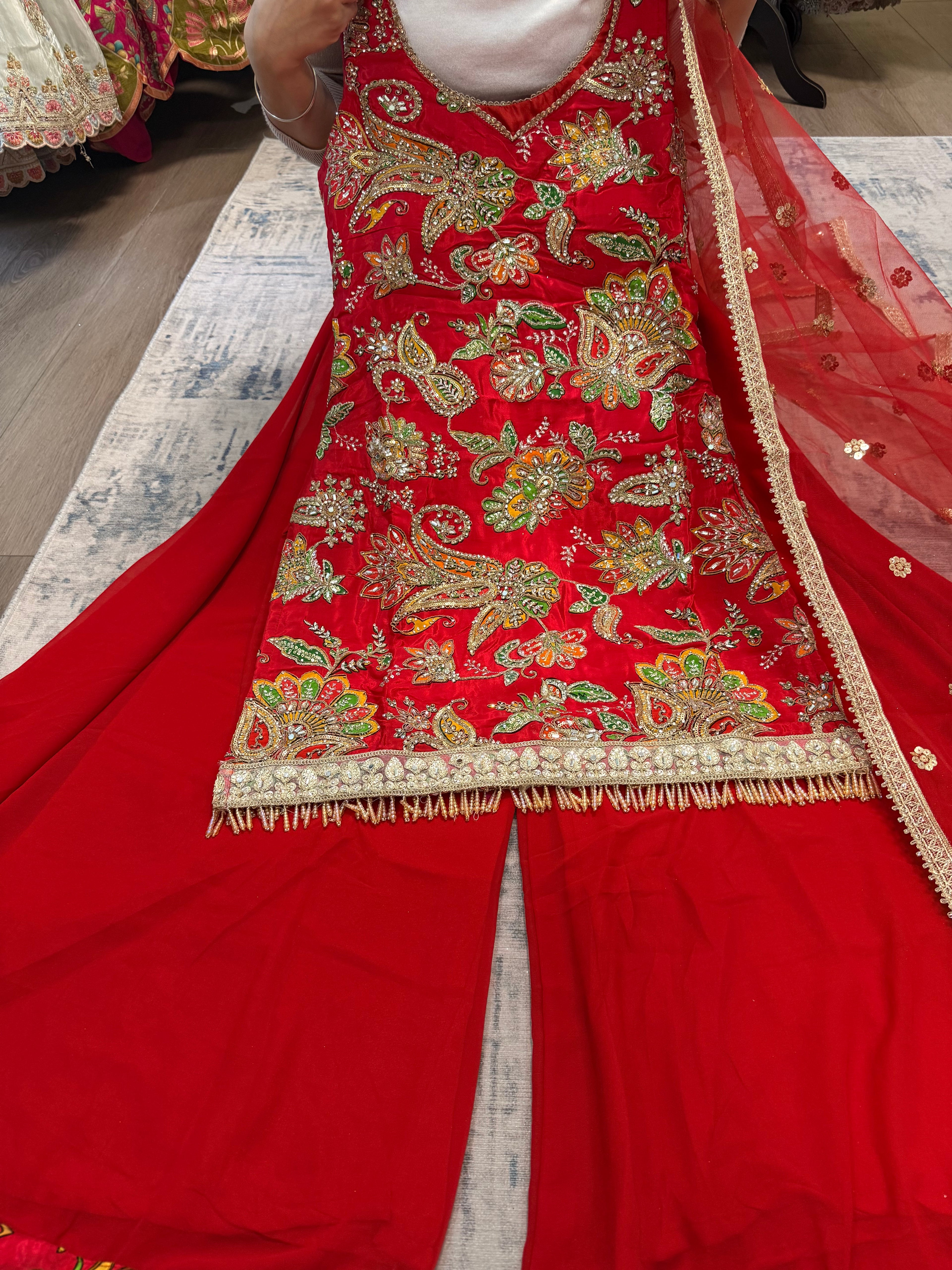 Hot pink Embroidered palazoo suit – Kanada Kulture