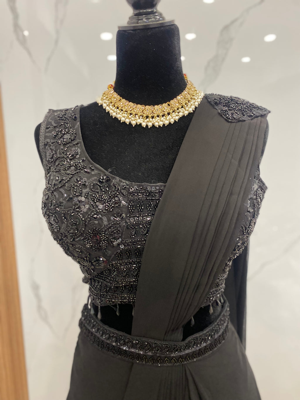 Bridesmaids Hand work top with pre drape saree
