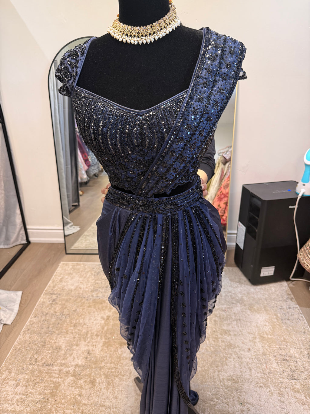 Hand work top with pre drape saree