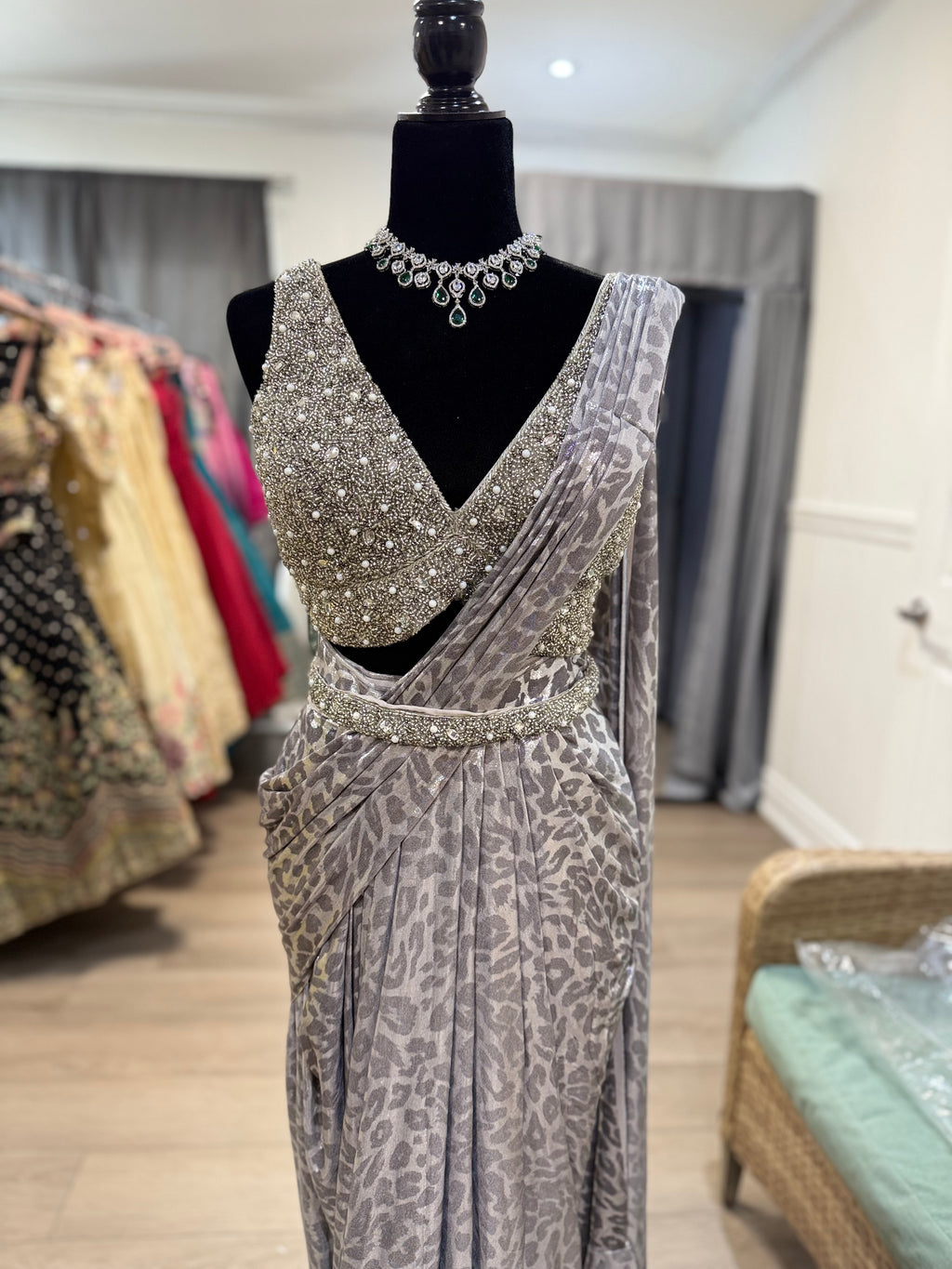 Hand work top with pre drape saree