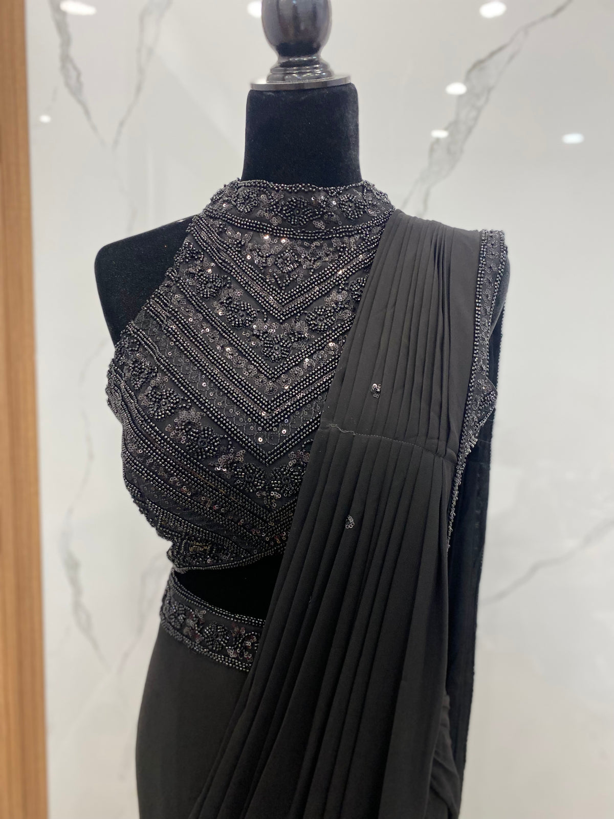 Hand work top with pre drape saree