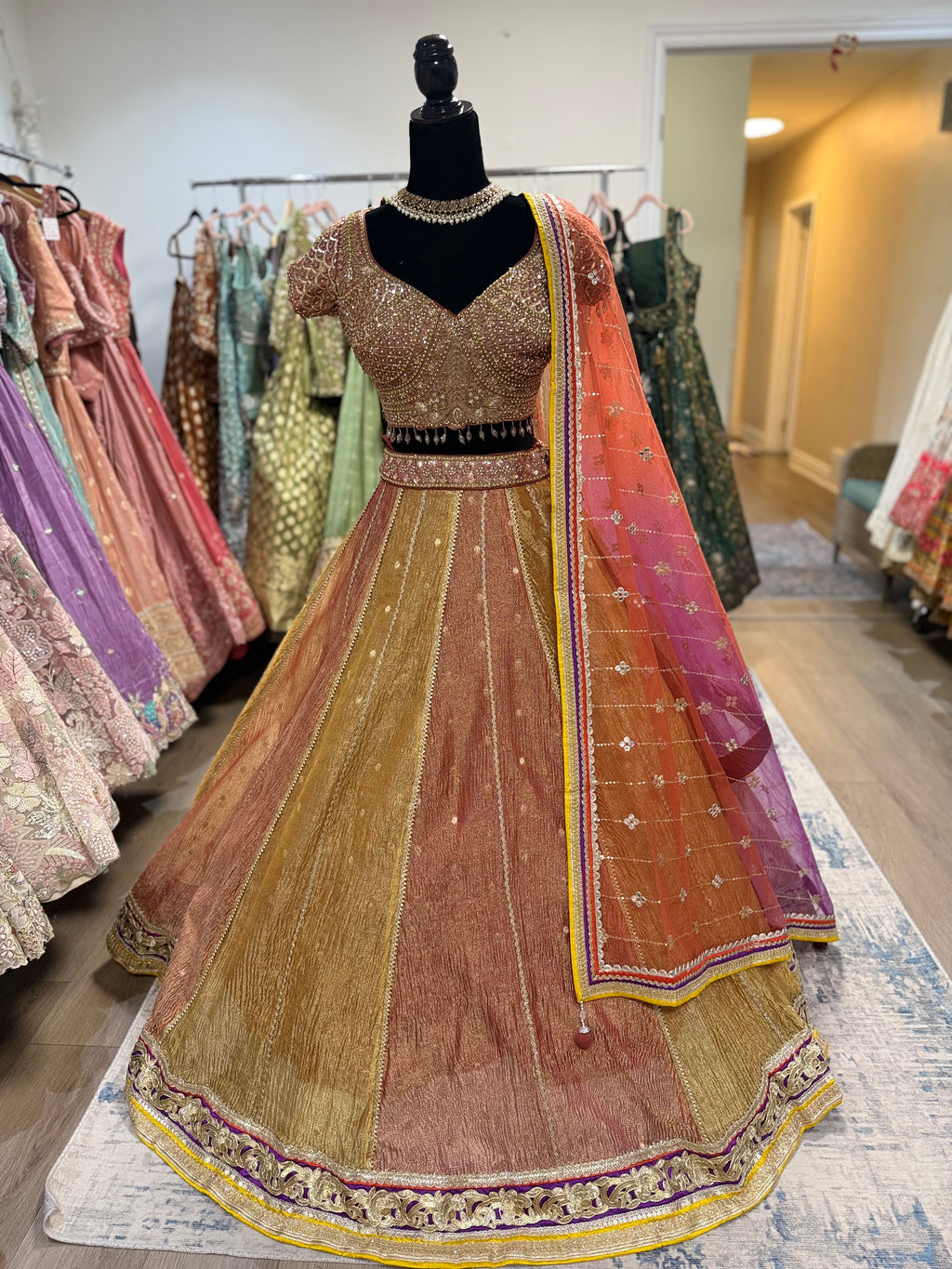 Karishma orange pink lehenga