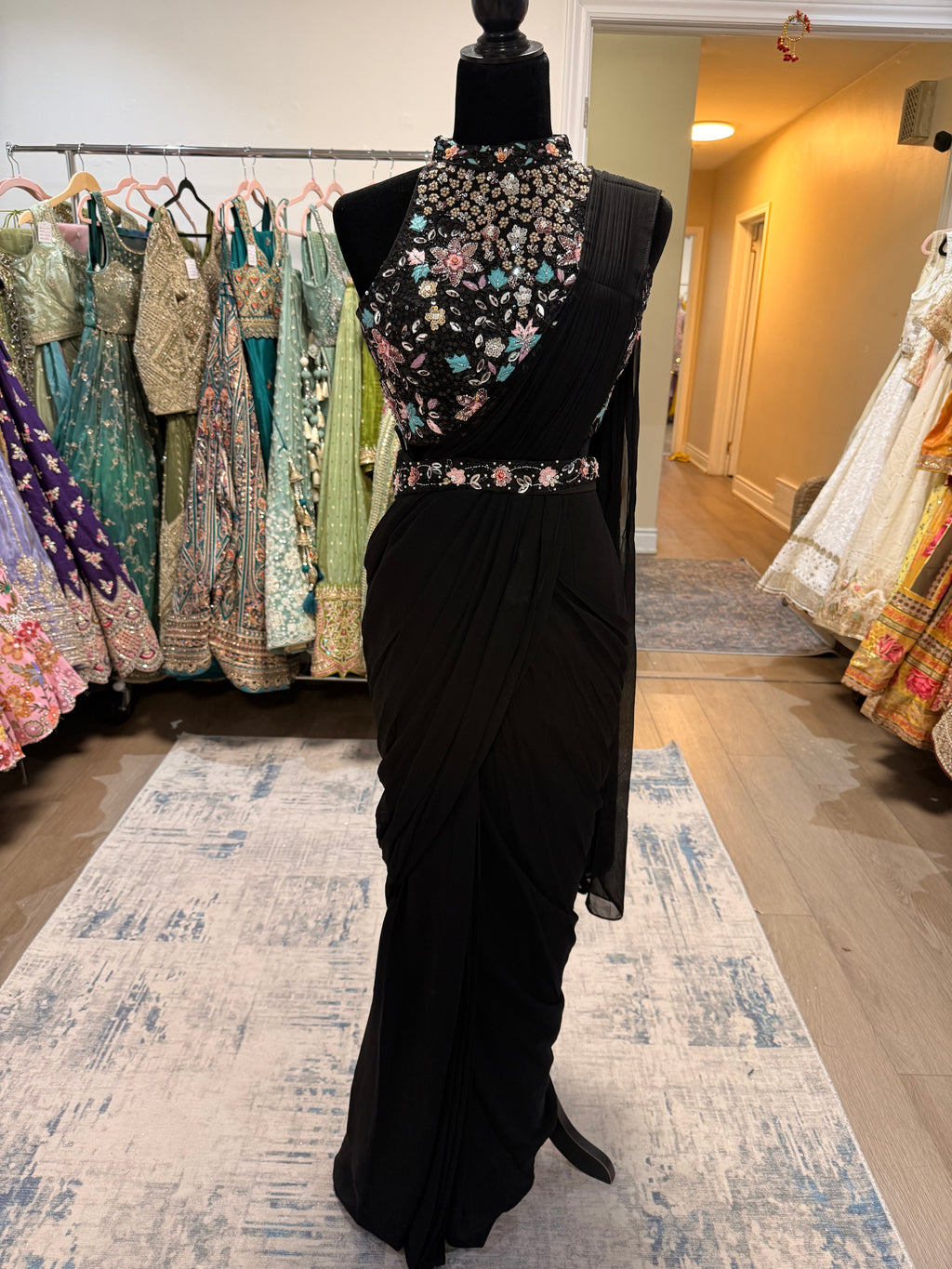Hand work top with pre drape saree
