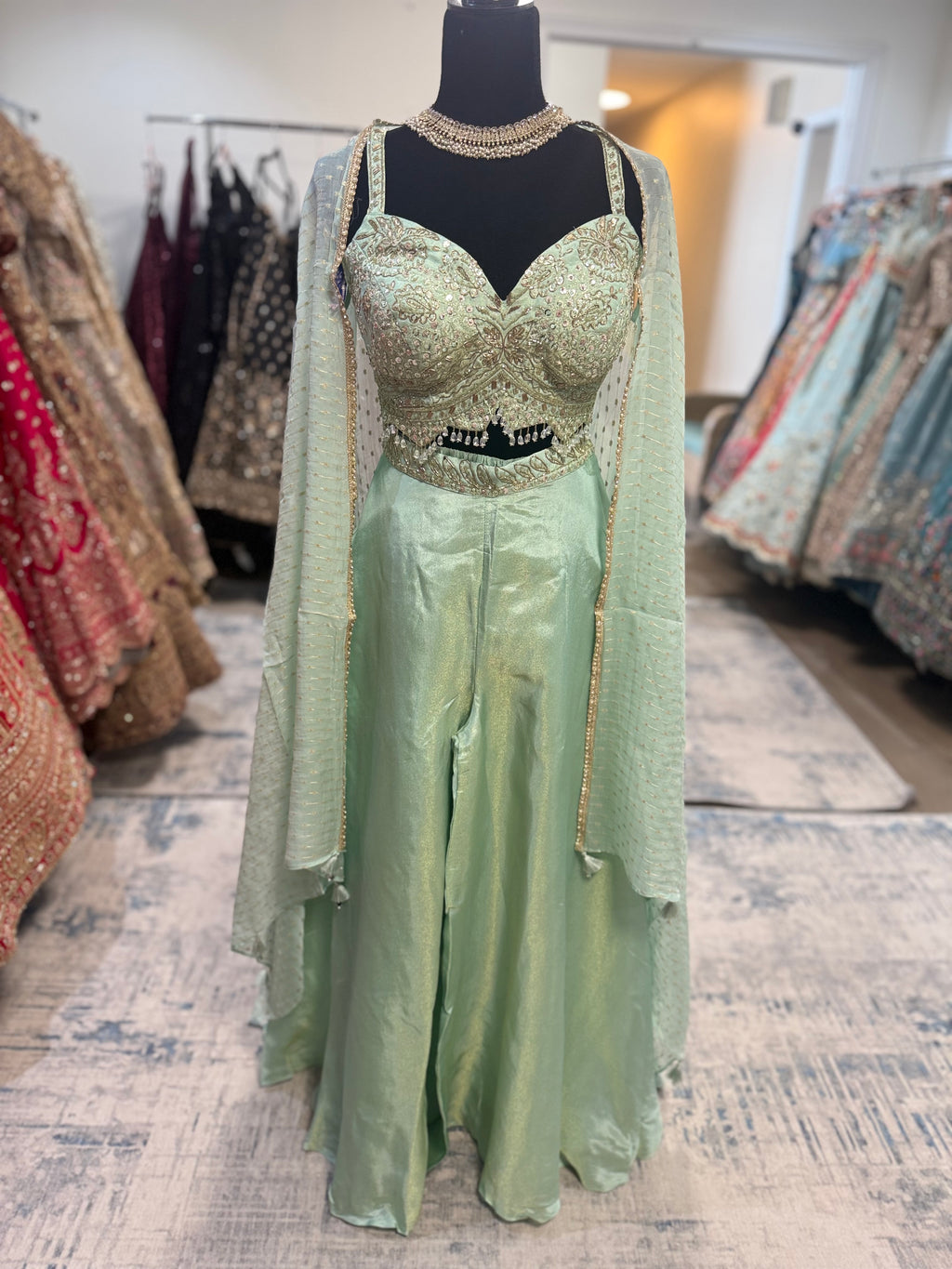 Crop top palazoo pant with hand work top