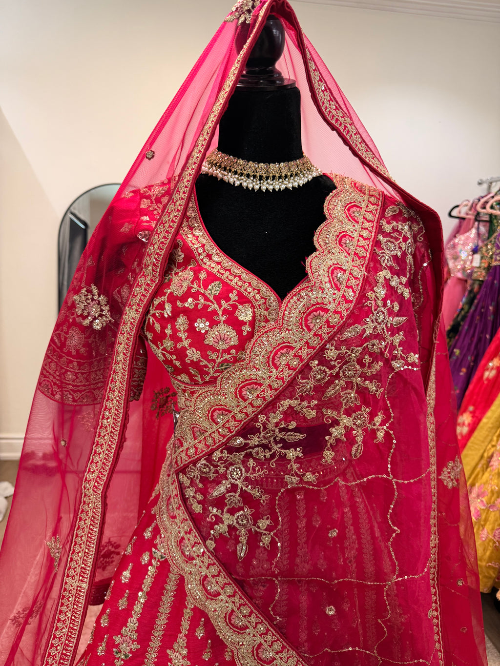 Hot pink Designer lehenga choli (2 dhupatta)