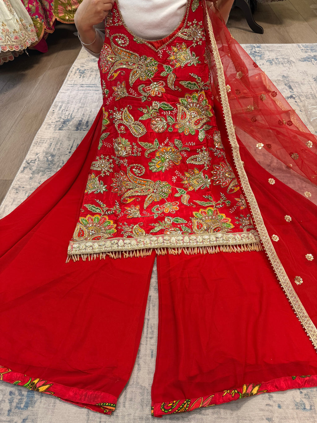 Hot pink Embroidered palazoo suit – Kanada Kulture