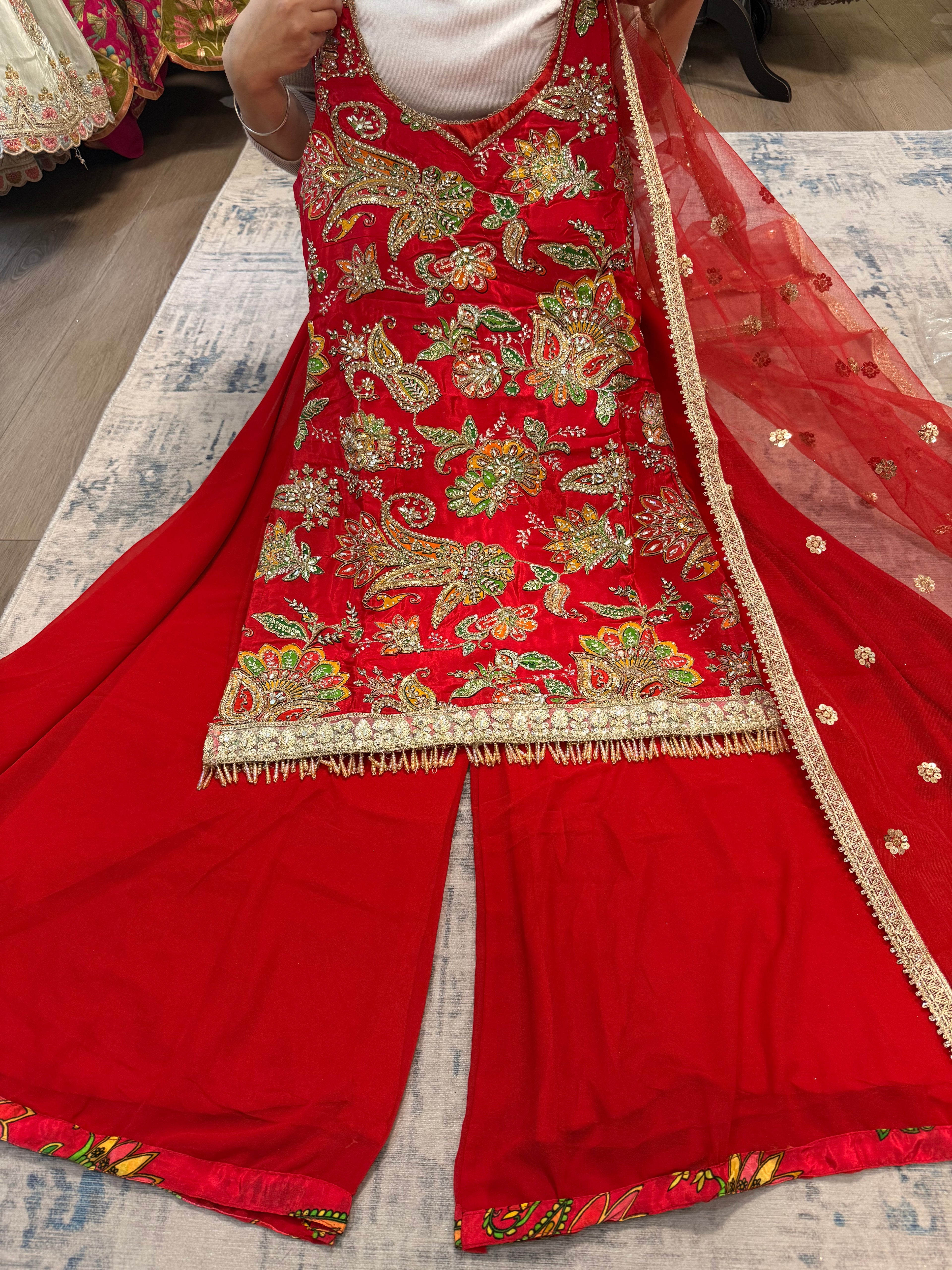 Hot pink Embroidered palazoo suit – Kanada Kulture