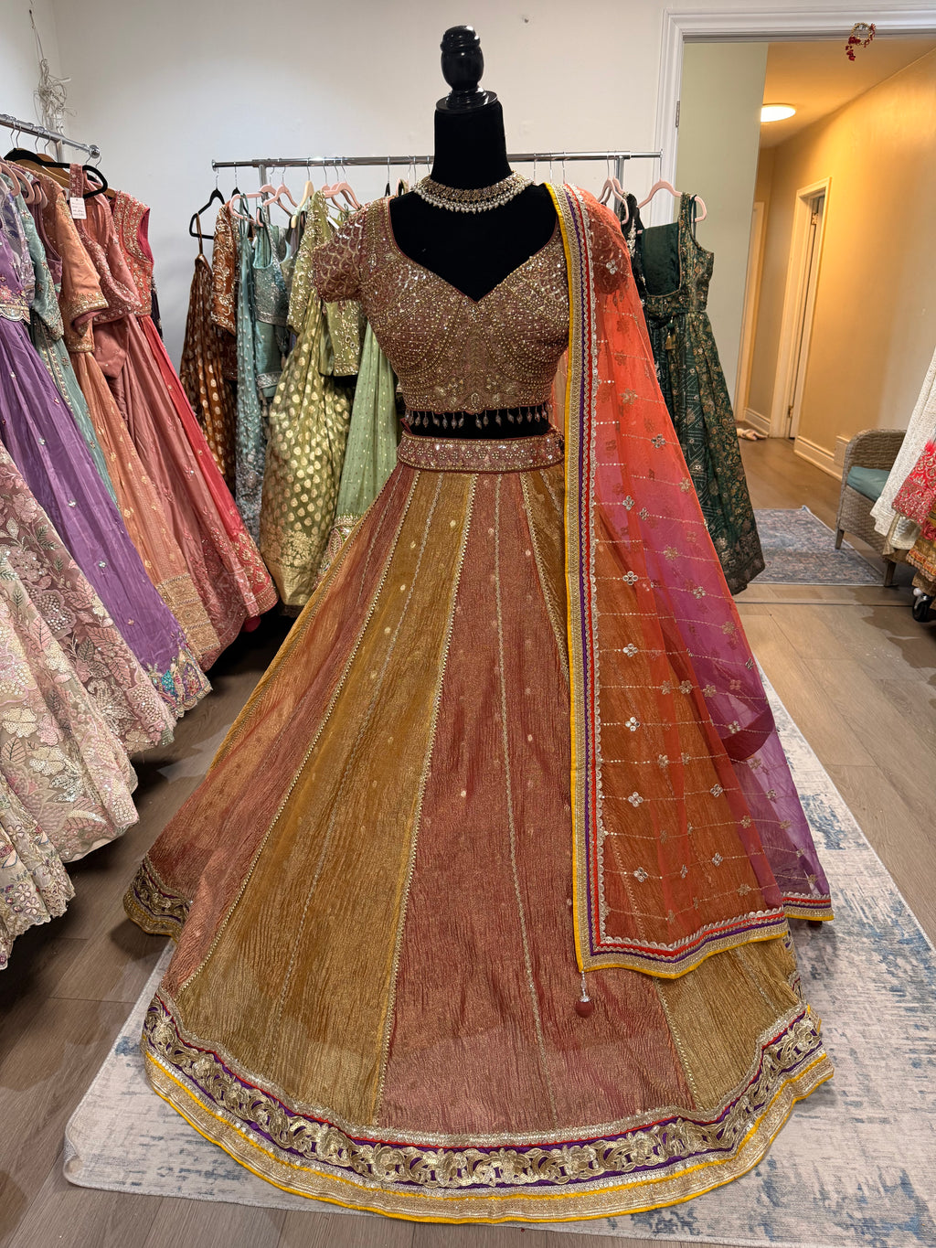 Karishma orange pink lehenga