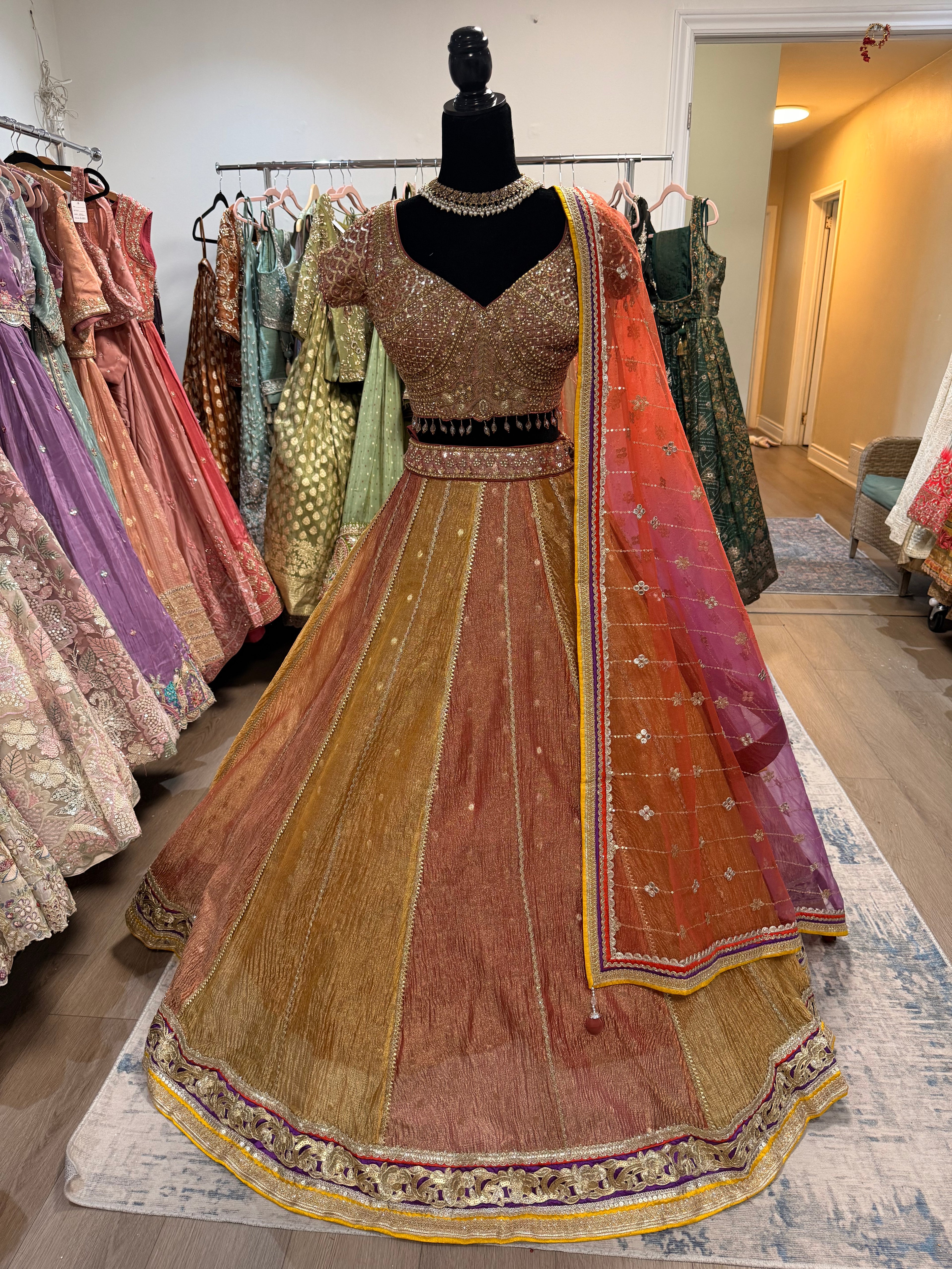 Karishma orange pink lehenga