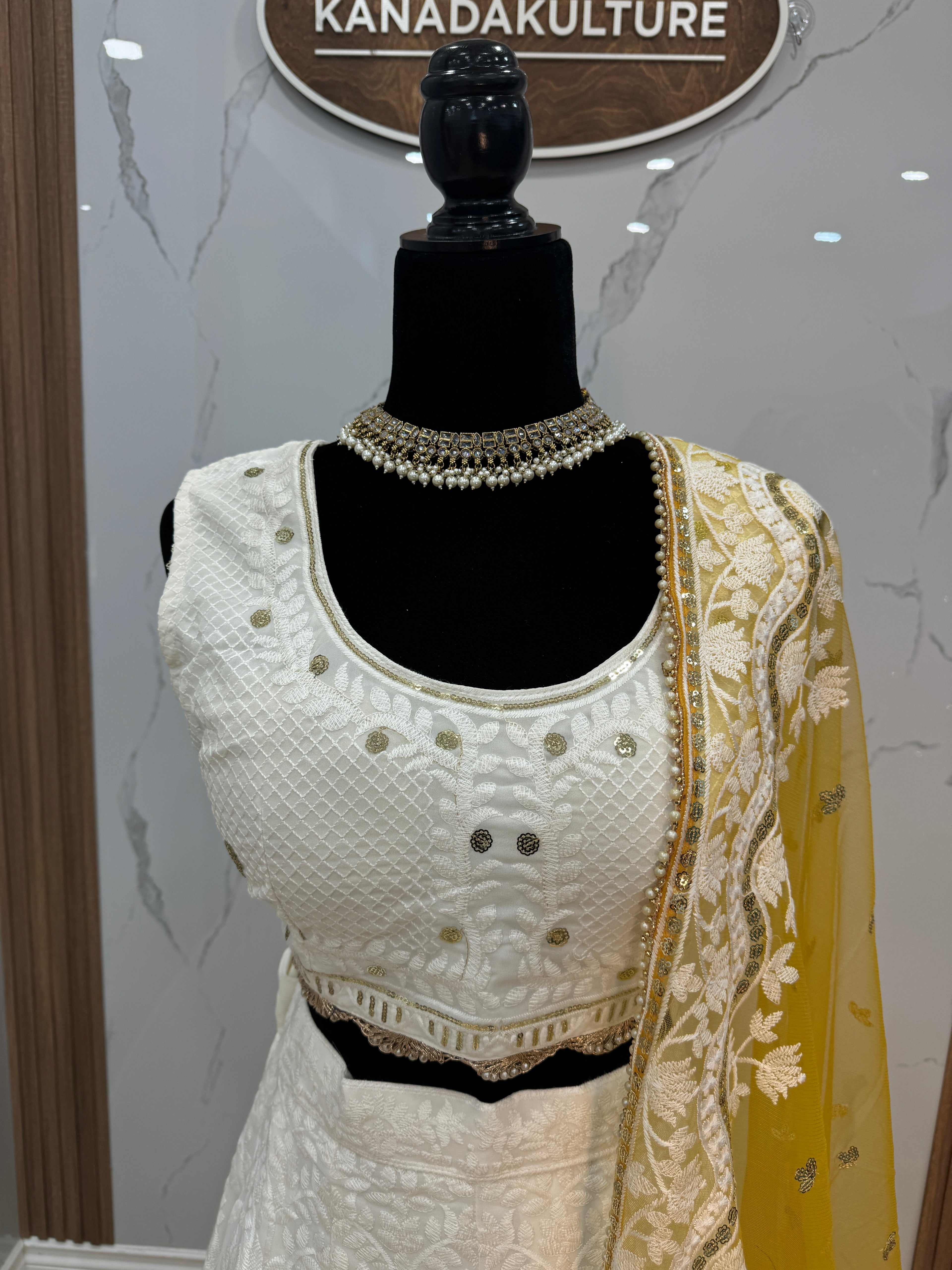 Traditional White Embroidered Georgette Lehenga Choli