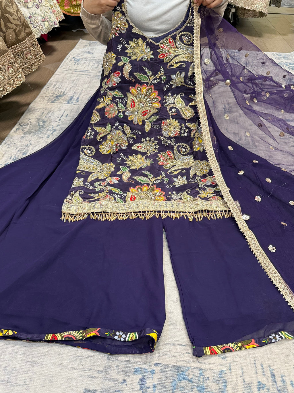 Embroidered palazoo suit – Kanada Kulture