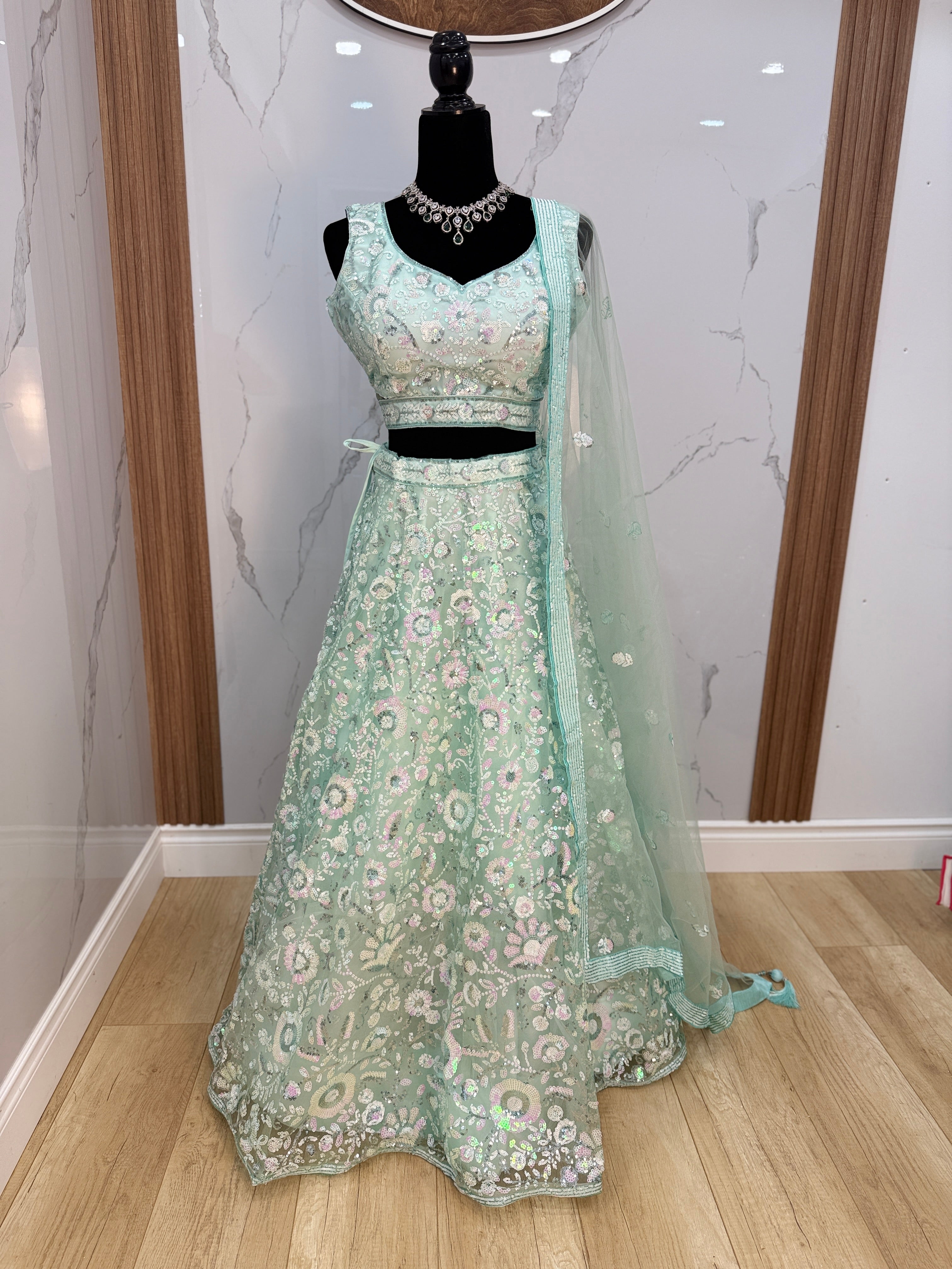 Precious blue Sequins Net Engagement Wear Lehenga Choli With Dupatta