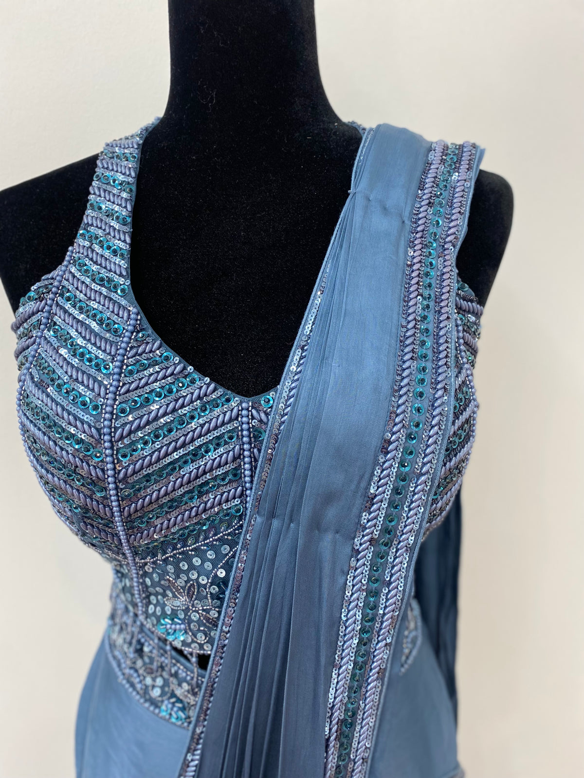 Hand work top with pre drape saree