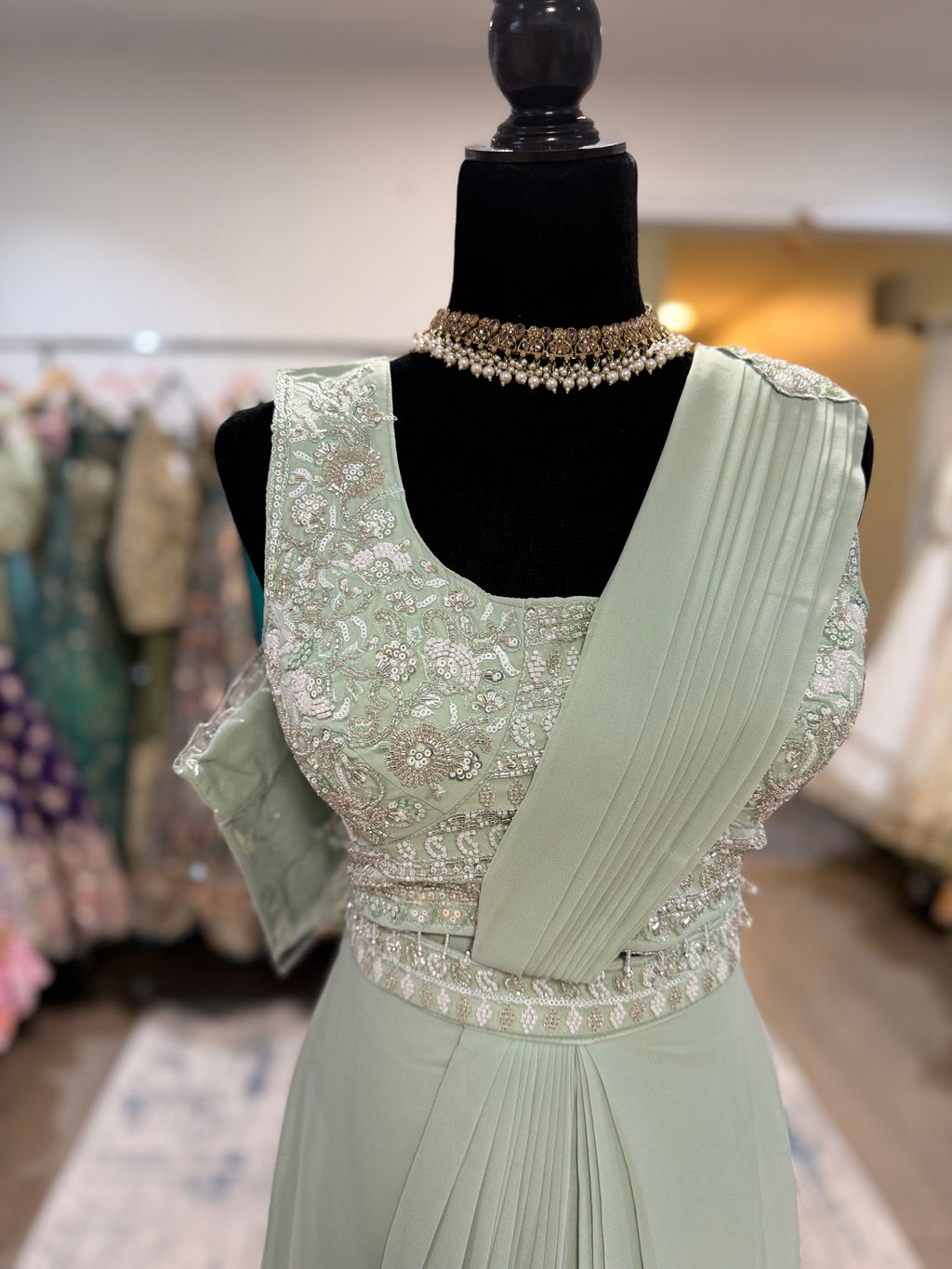 Bridesmaids Hand work top with pre drape saree