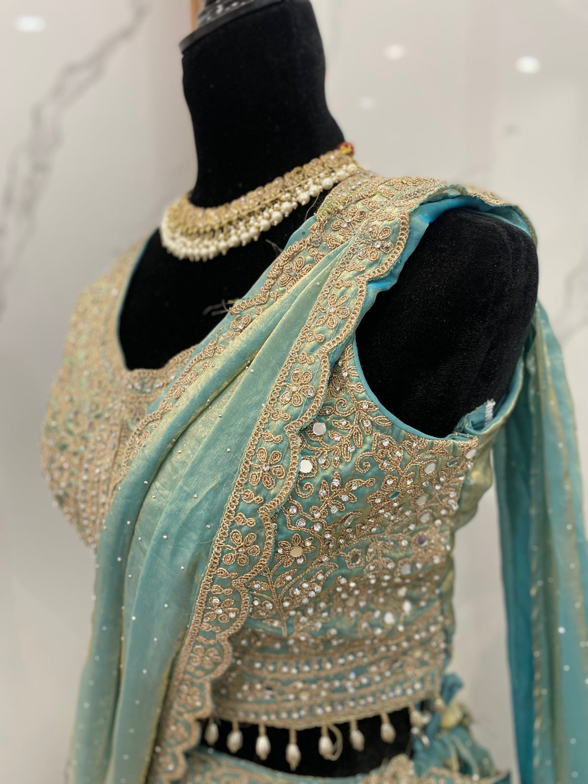 Bridesmaids Hand work top with pre drape lehenga