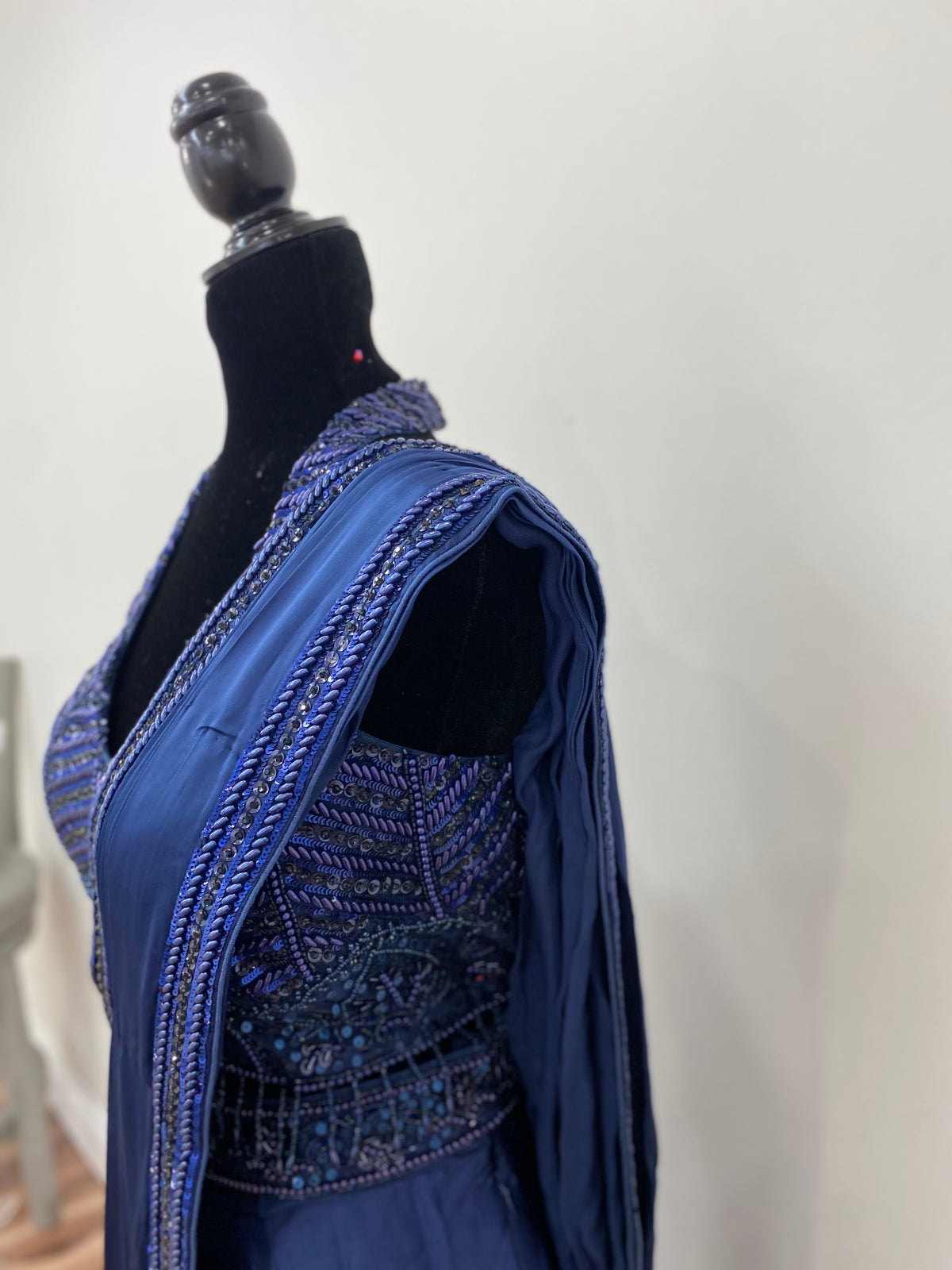 Halter neck top with pre drape saree