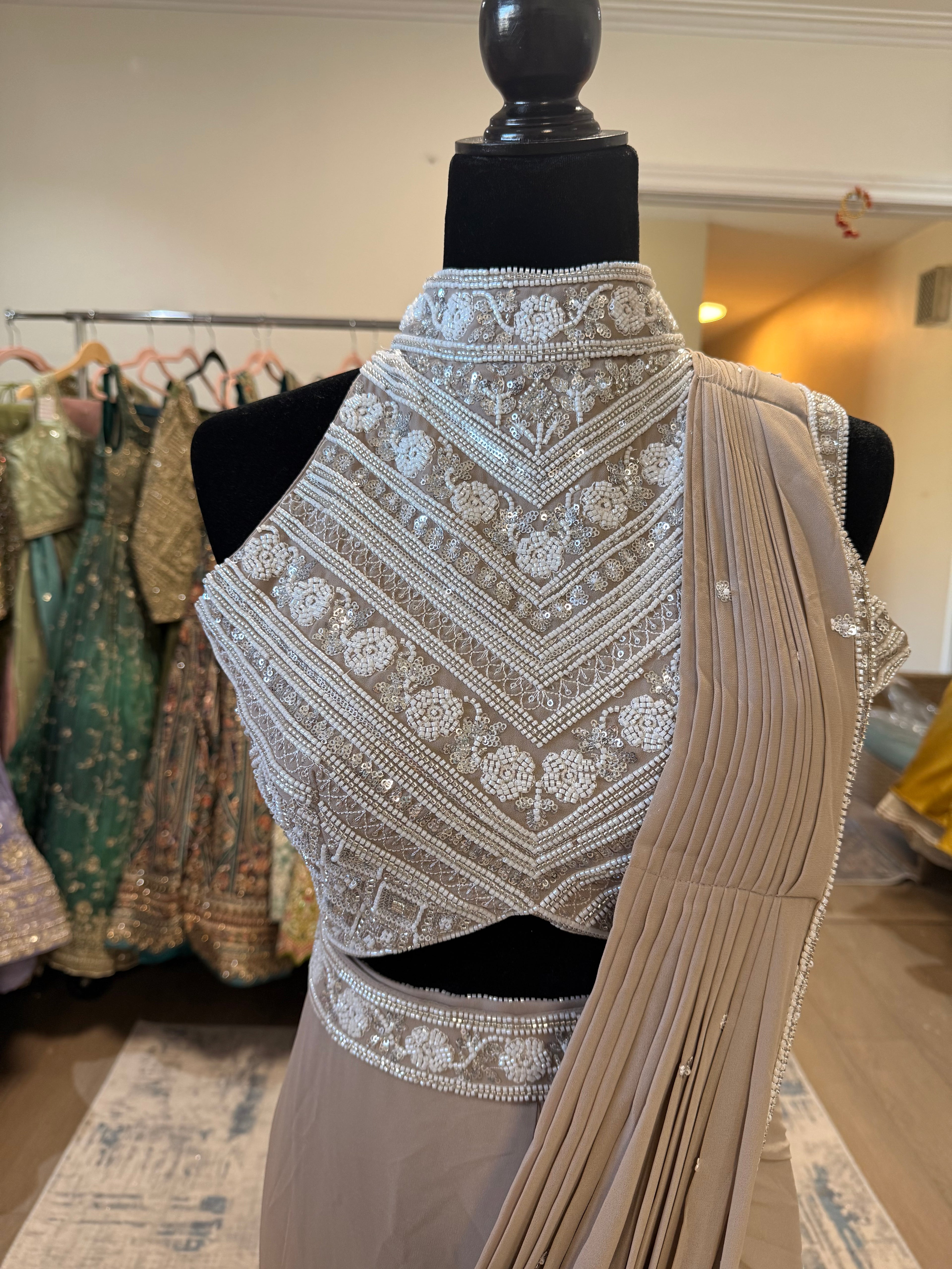 Hand work top with pre drape saree