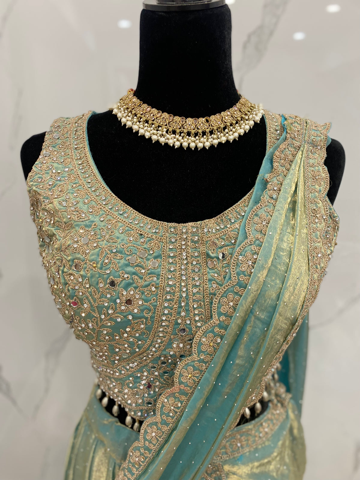 Bridesmaids Hand work top with pre drape lehenga