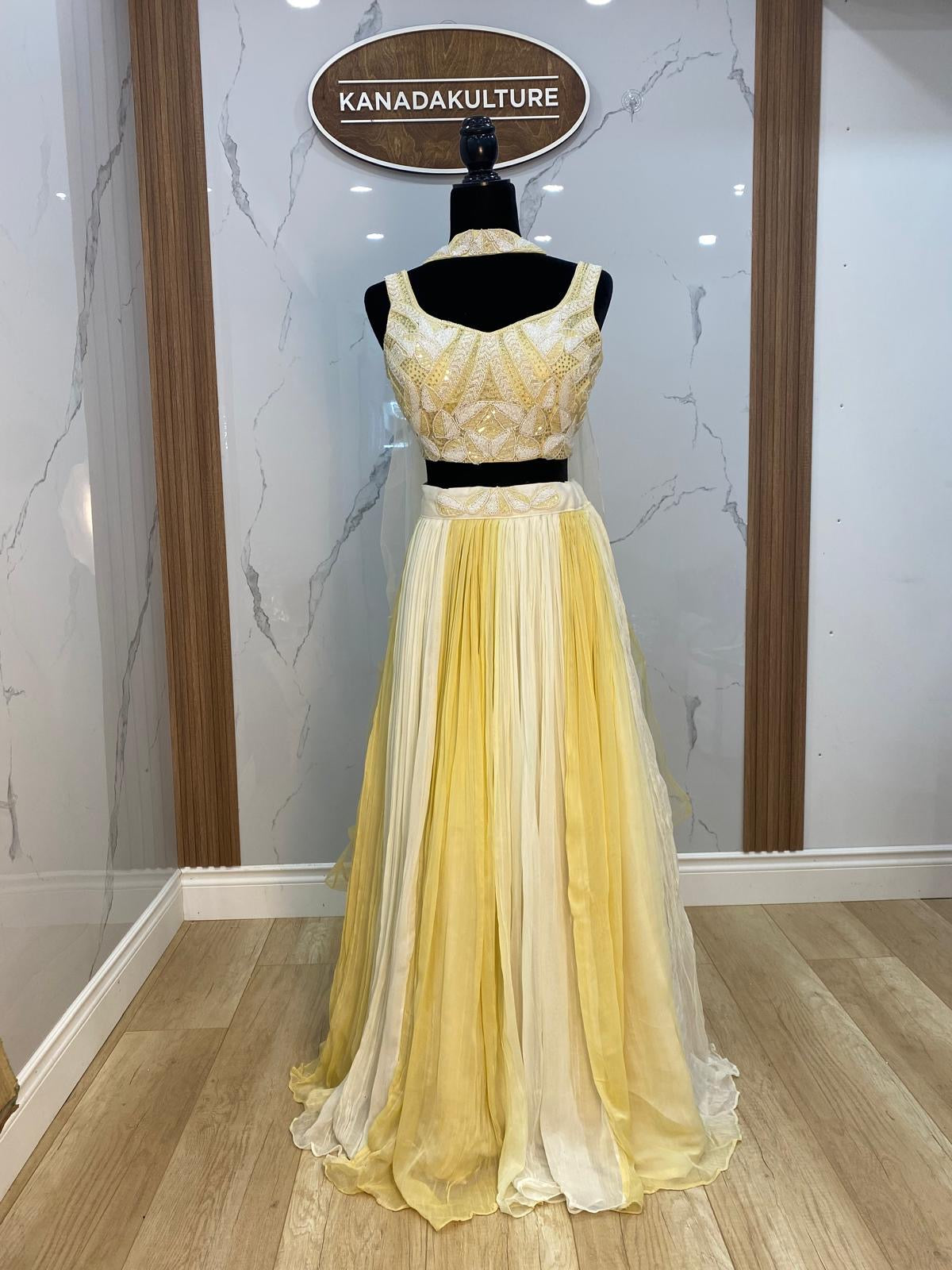 Alluring Off-White with yellow pearl work Wedding Wear Lehenga With Blouse