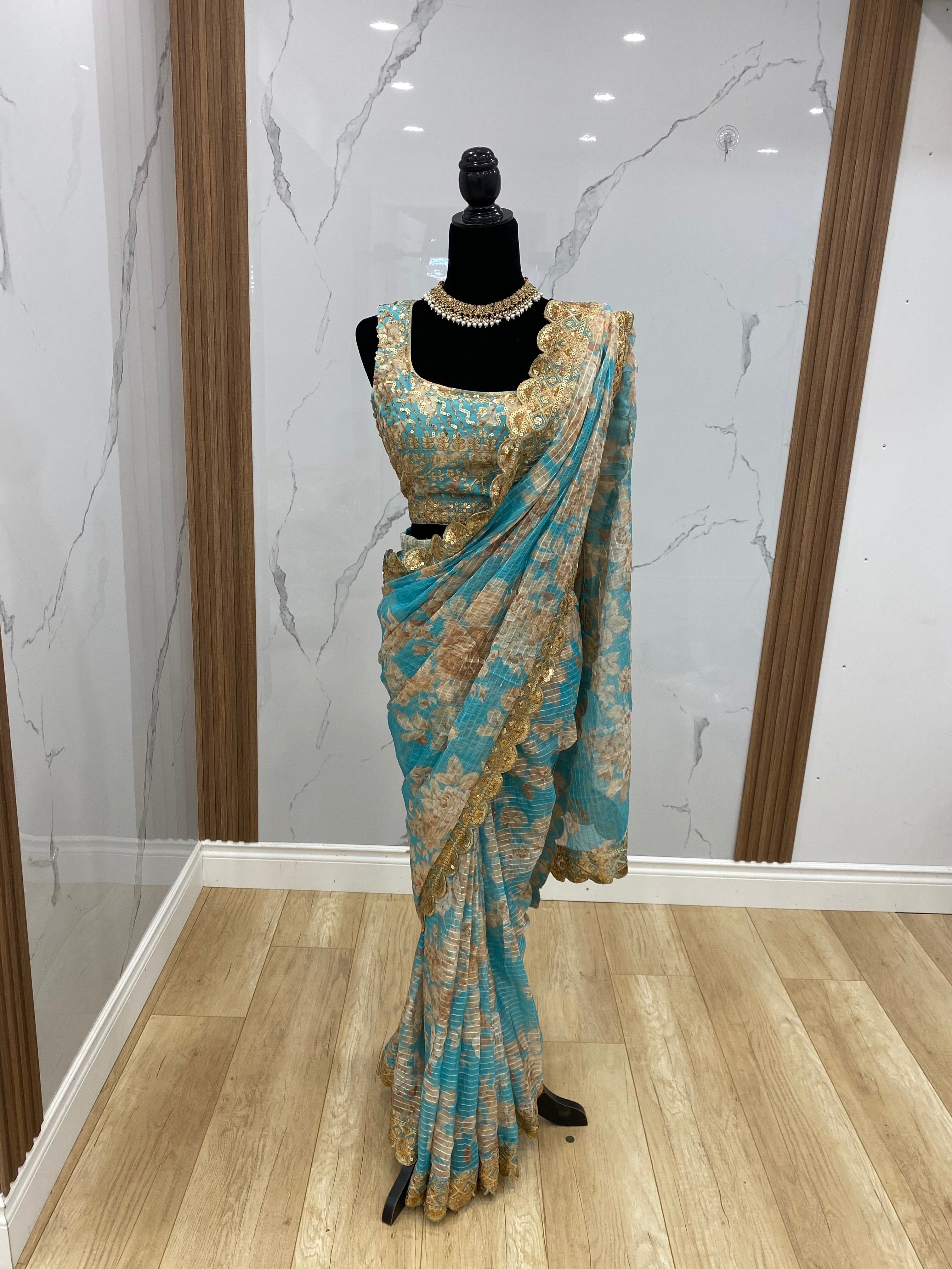 KanadaKulture - Designer pre drape floral saree