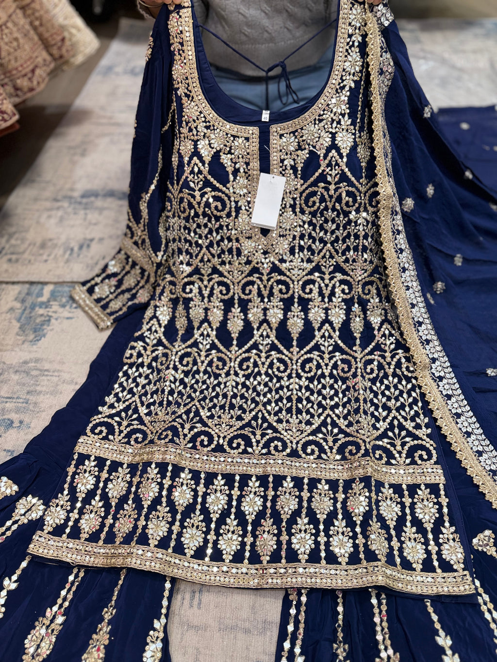 Real mirror work Embroidered suit – Kanada Kulture