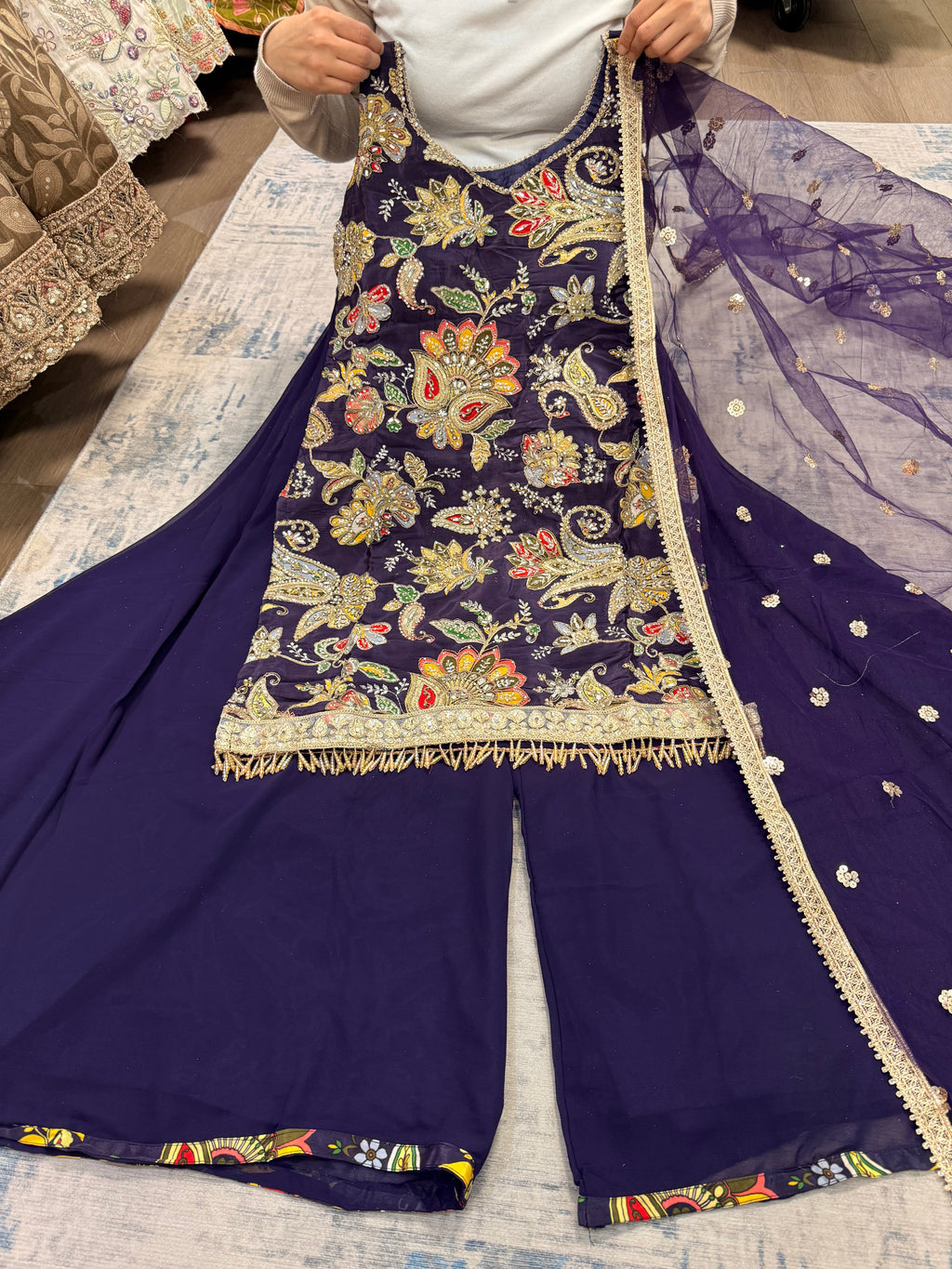 Embroidered palazoo suit – Kanada Kulture